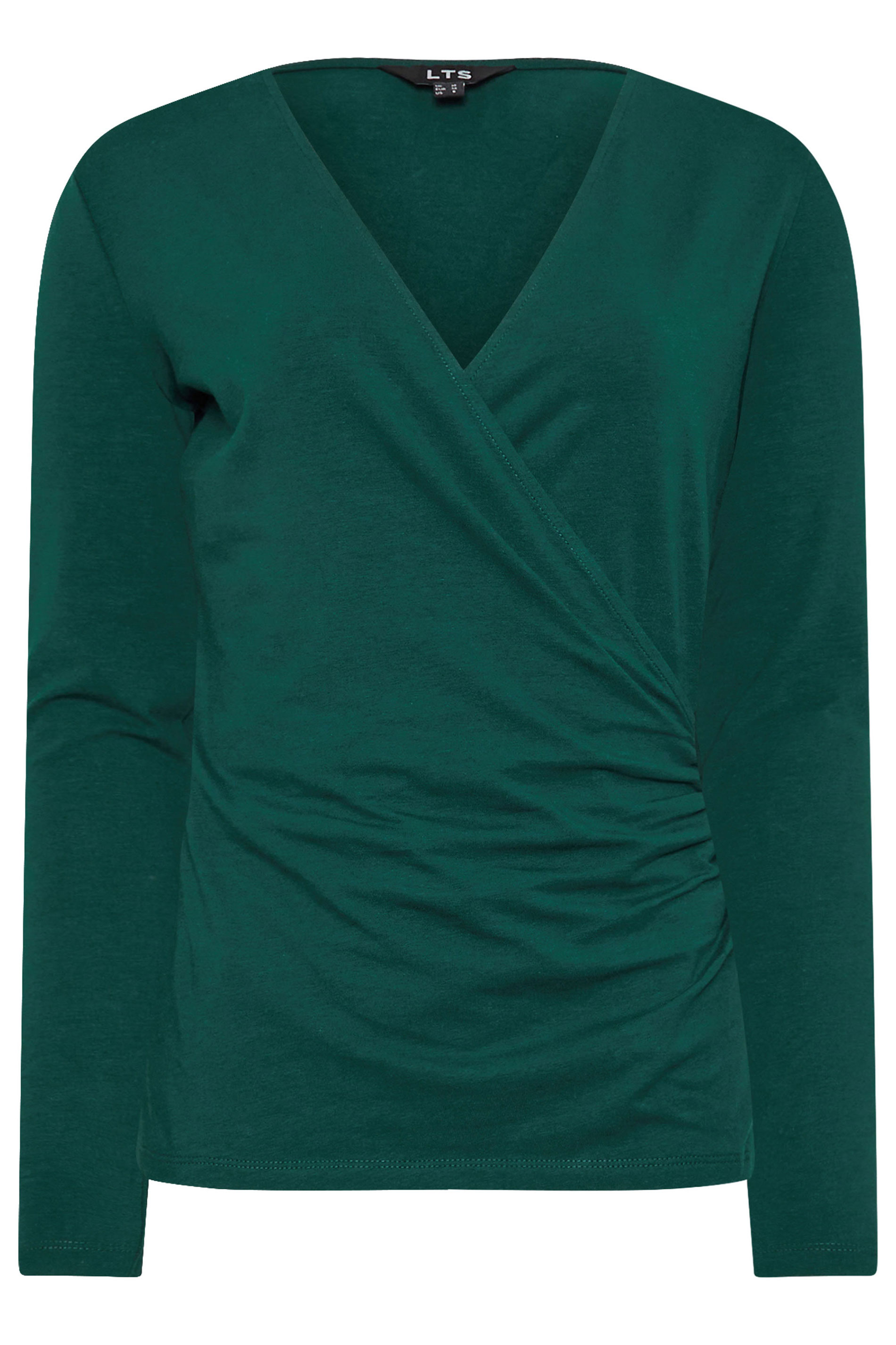 トップス seed and soil wrap top LTS Tall Dark Green Long Sleeve Wrap Top | Long Tall Sally