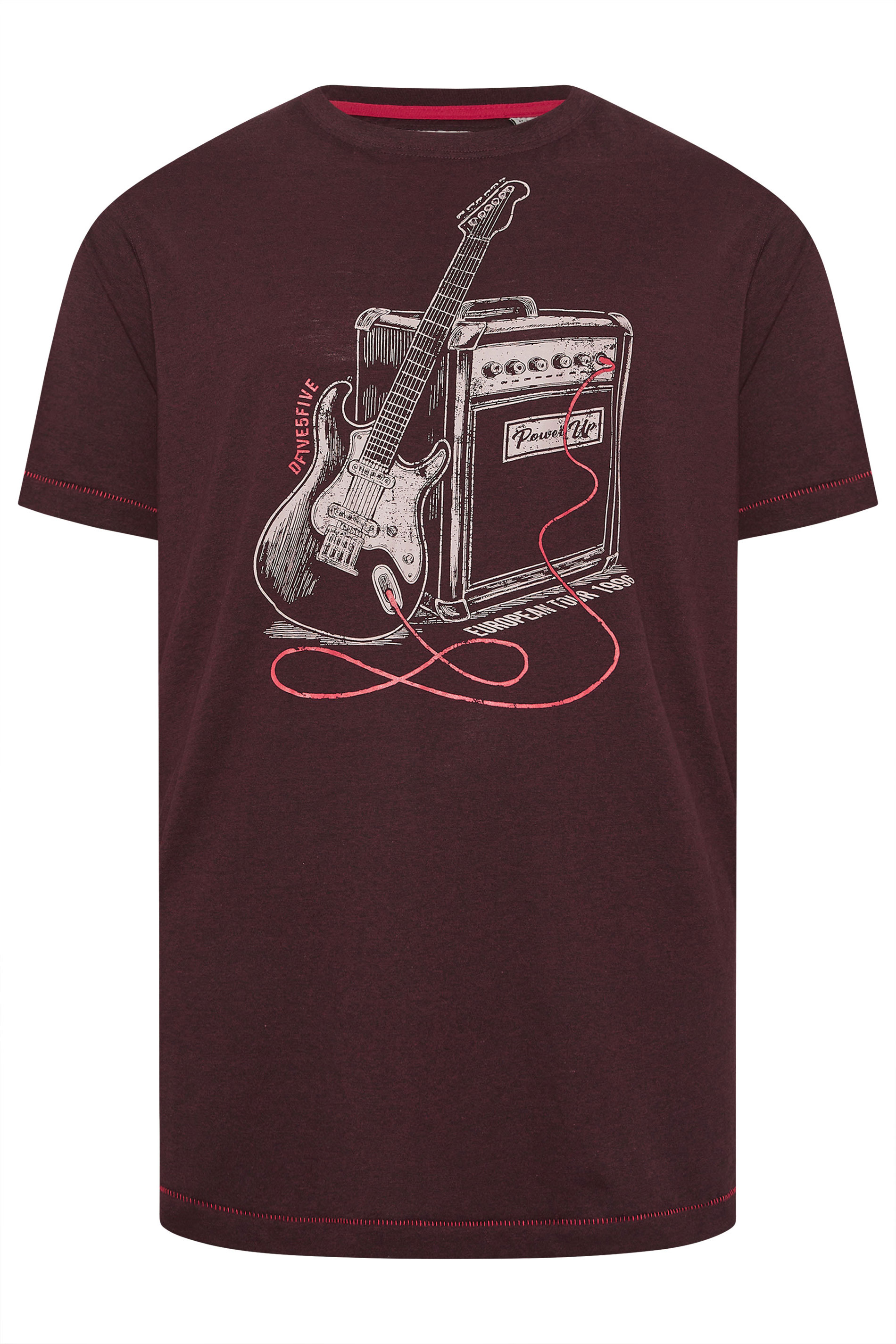 D555 Big & Tall Burgundy Red Guitar Graphic Print T-Shirt | BadRhino 3