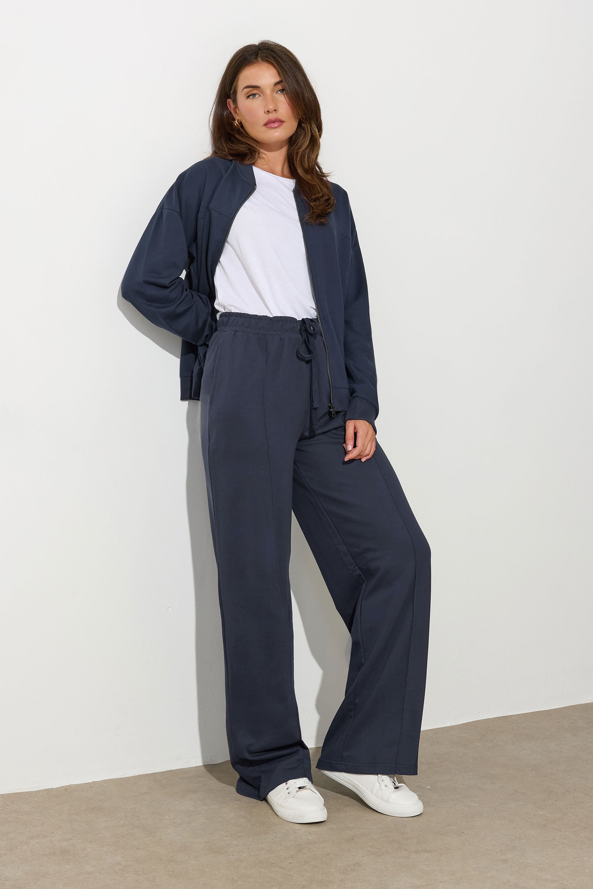 LTS Tall Navy Blue Seam Front Wide Leg Joggers | Long Tall Sally 1