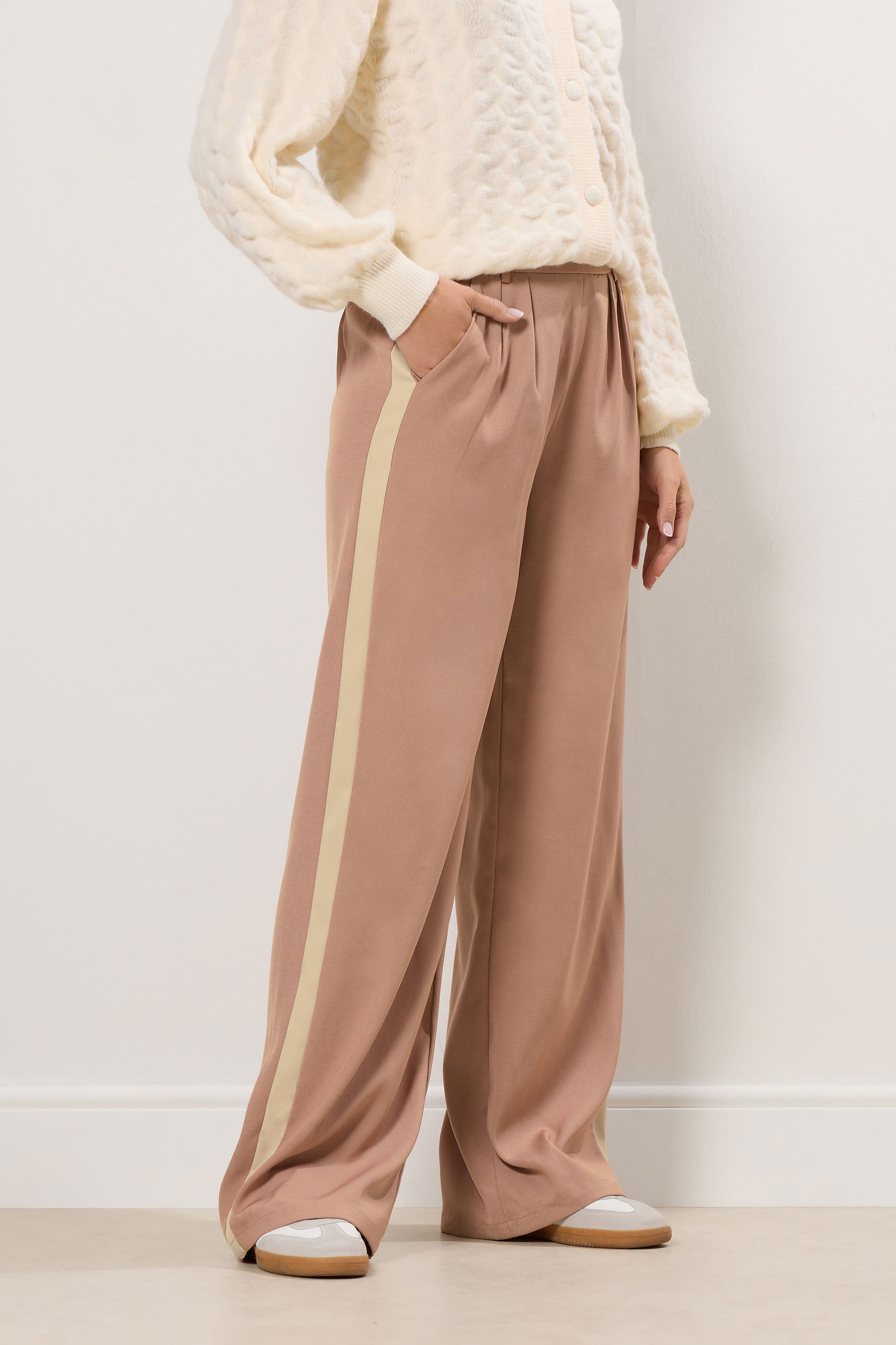 LTS Tall Coral Pink Contrast Stripe Wide Leg Trousers | Long Tall Sally 2