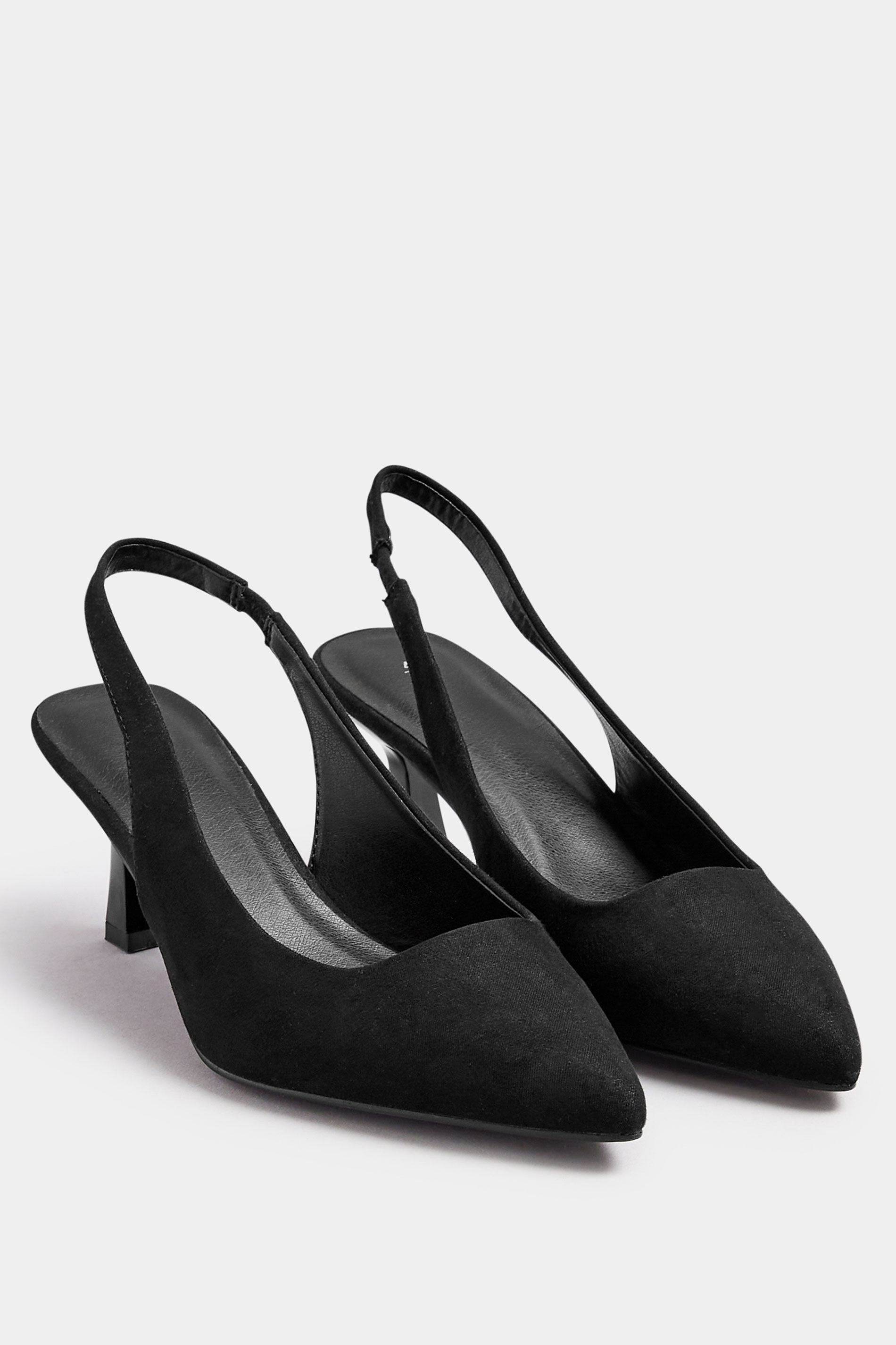 Black Slingback Kitten Heels In Wide E & Extra Wide EEE Fit | Yours Clothing 4