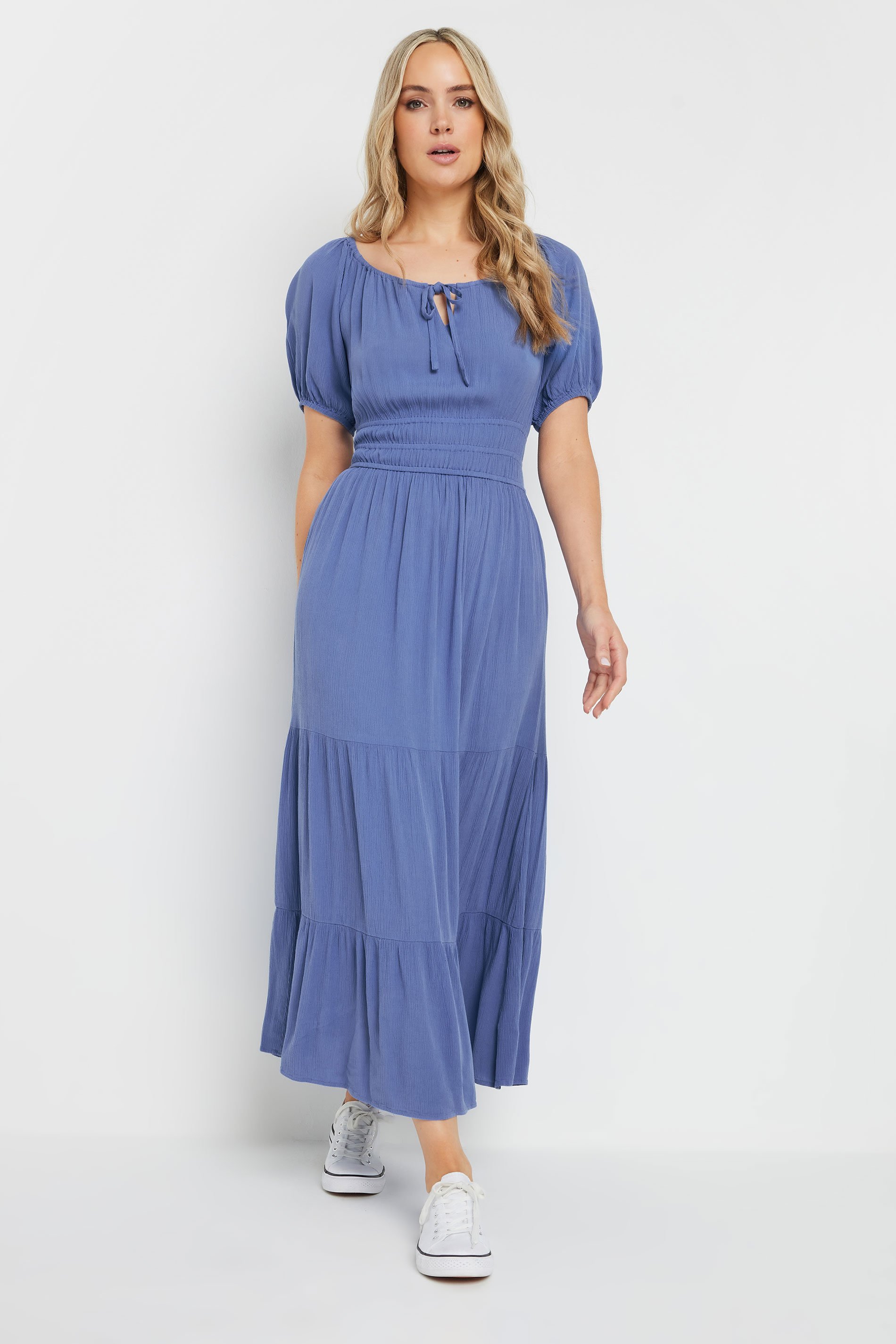 LTS Tall Blue Textured Balloon Sleeve Dress | Long Tall Sally 3