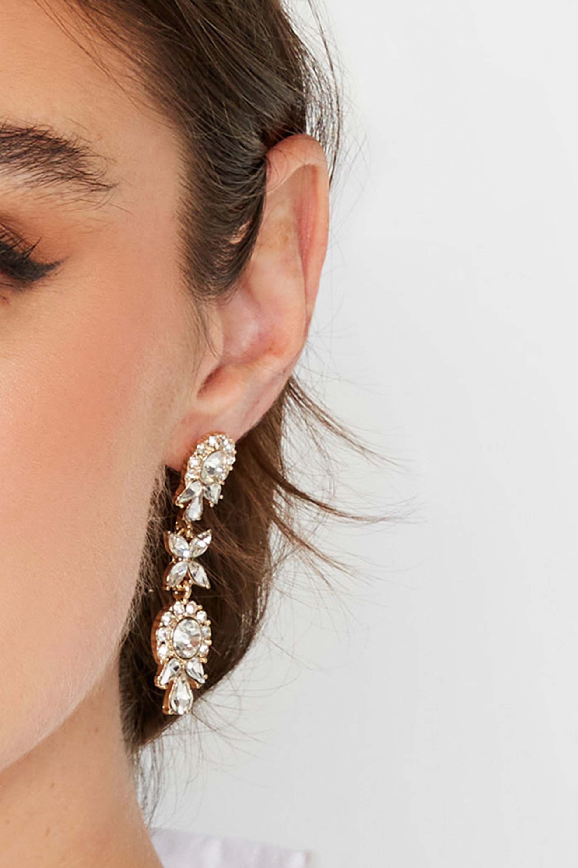 Gold Diamante Statement Drop Earrings | Yours Clothing 1