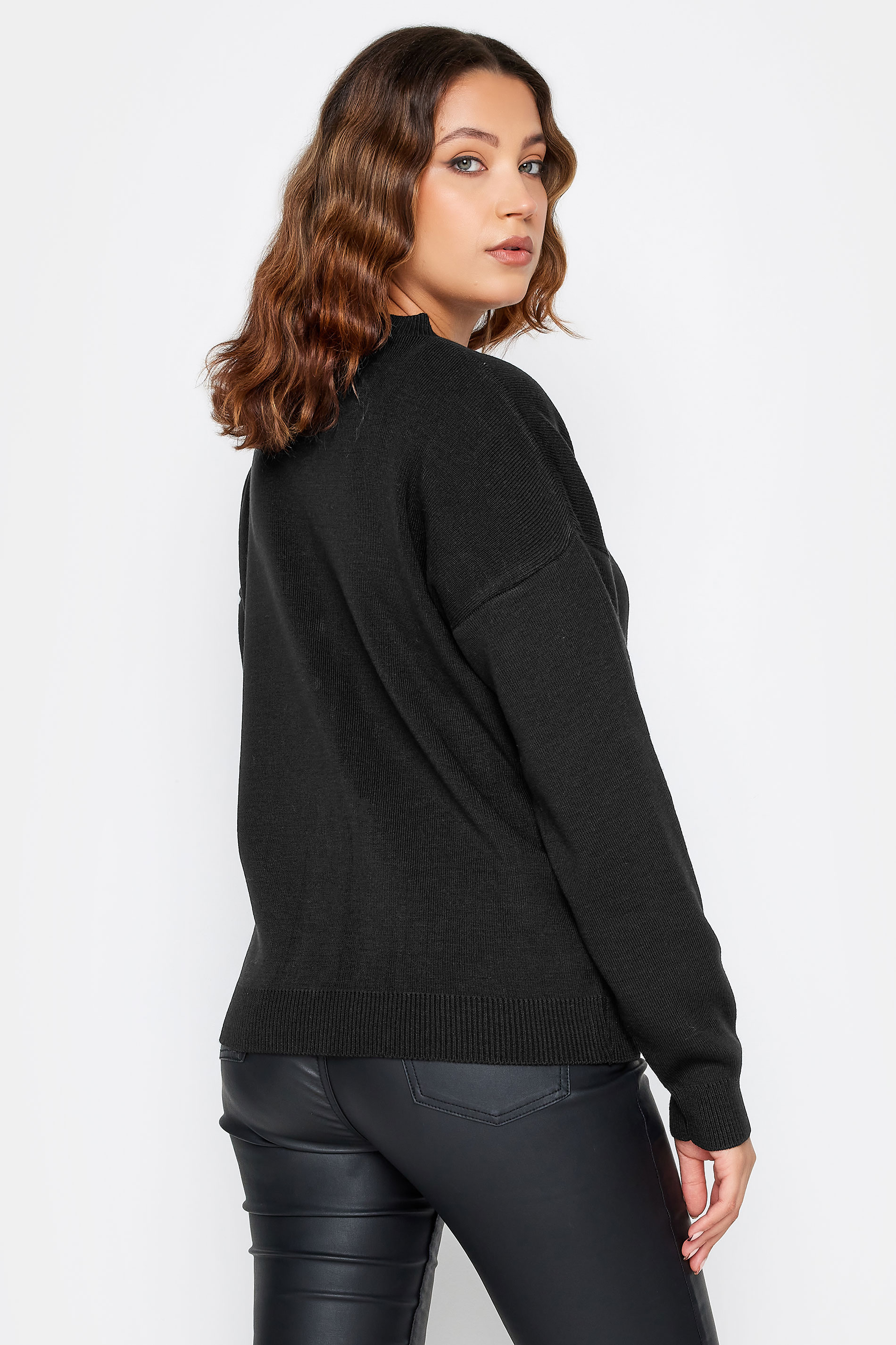 LTS Tall Black Knitted Bomber Jacket | Long Tall Sally  3