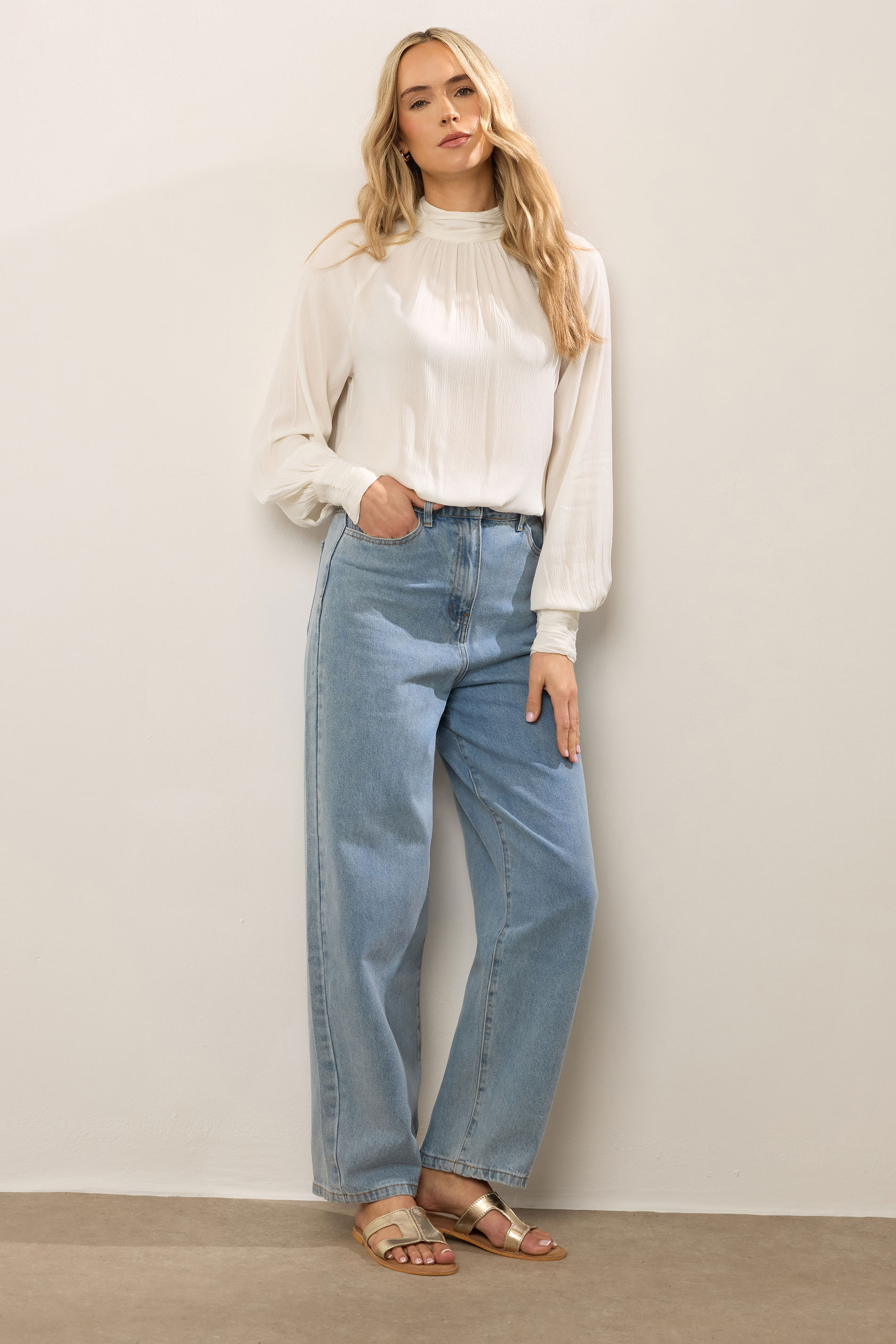 LTS Tall Ivory White High Neck Crinkle Top | Long Tall Sally 2