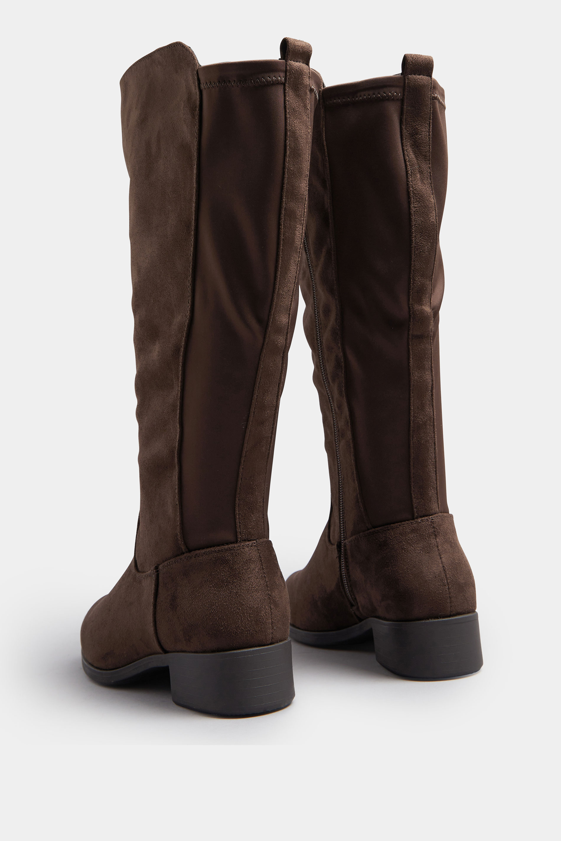 Brown Faux Suede Stretch Knee High Boots In Wide E Fit & Extra Wide EEE Fit | Yours Clothing 4