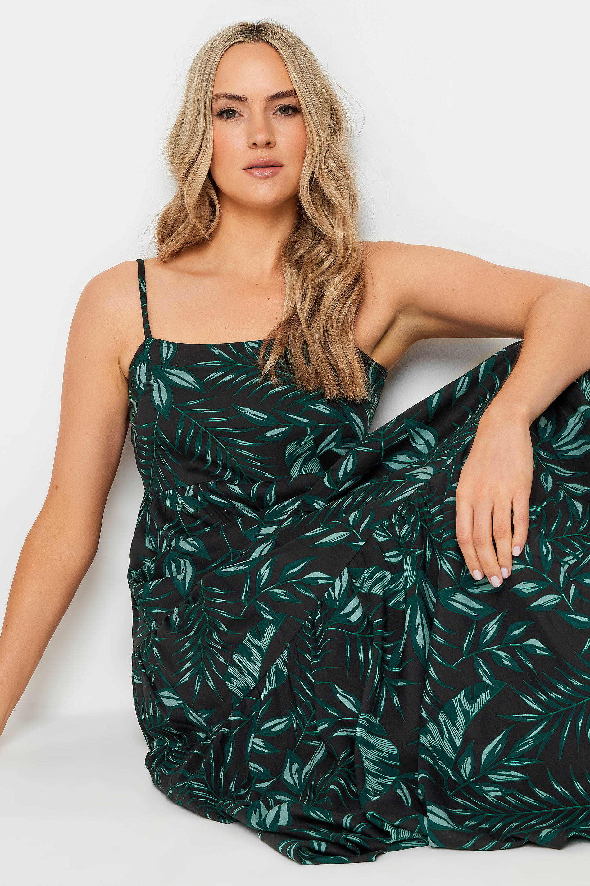 LTS Tall Dark Green Tropical Print Strappy Midaxi Dress | Long Tall Sally 4