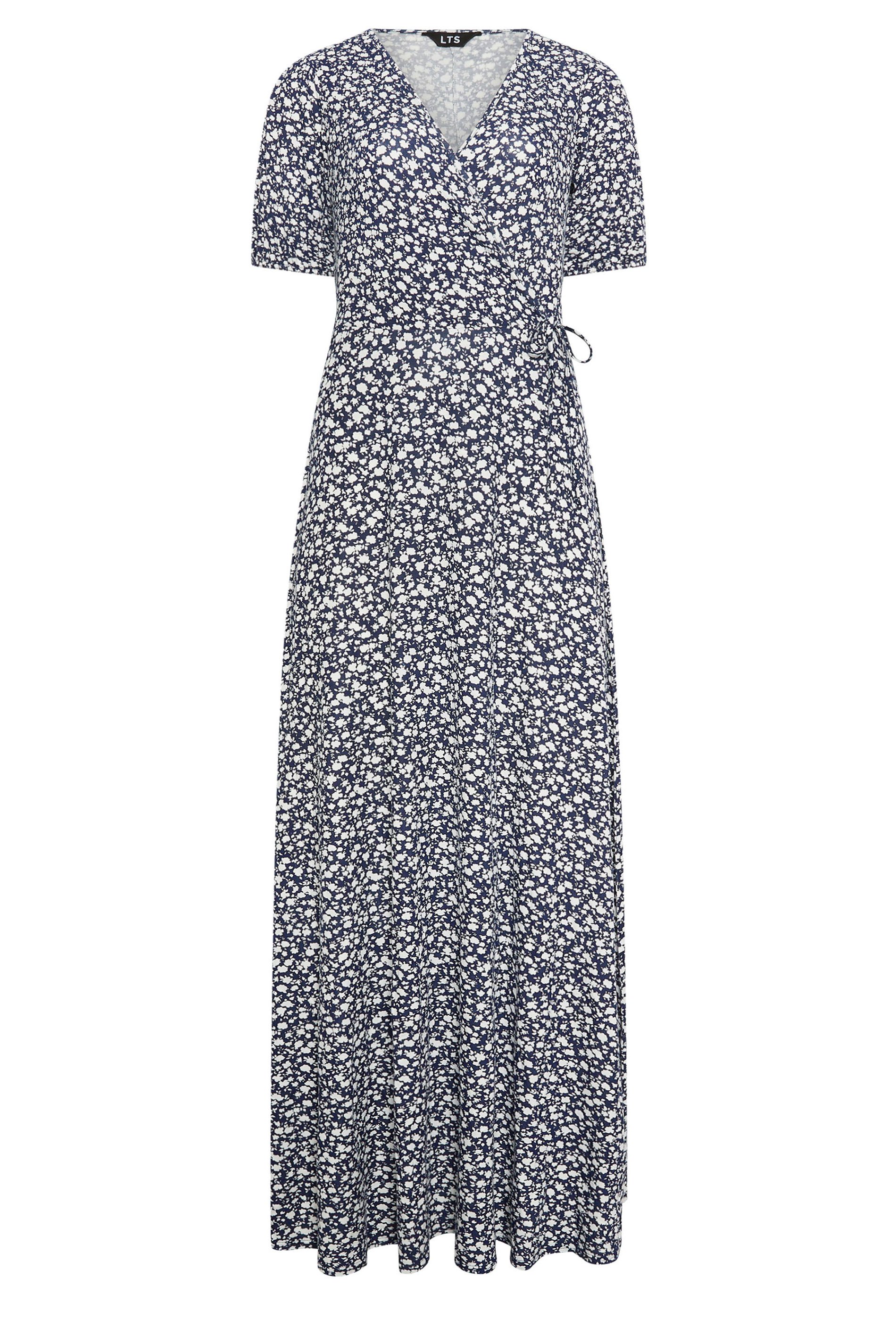LTS Tall Women's Navy Blue Ditsy Floral Print Maxi Wrap Dress | Long ...