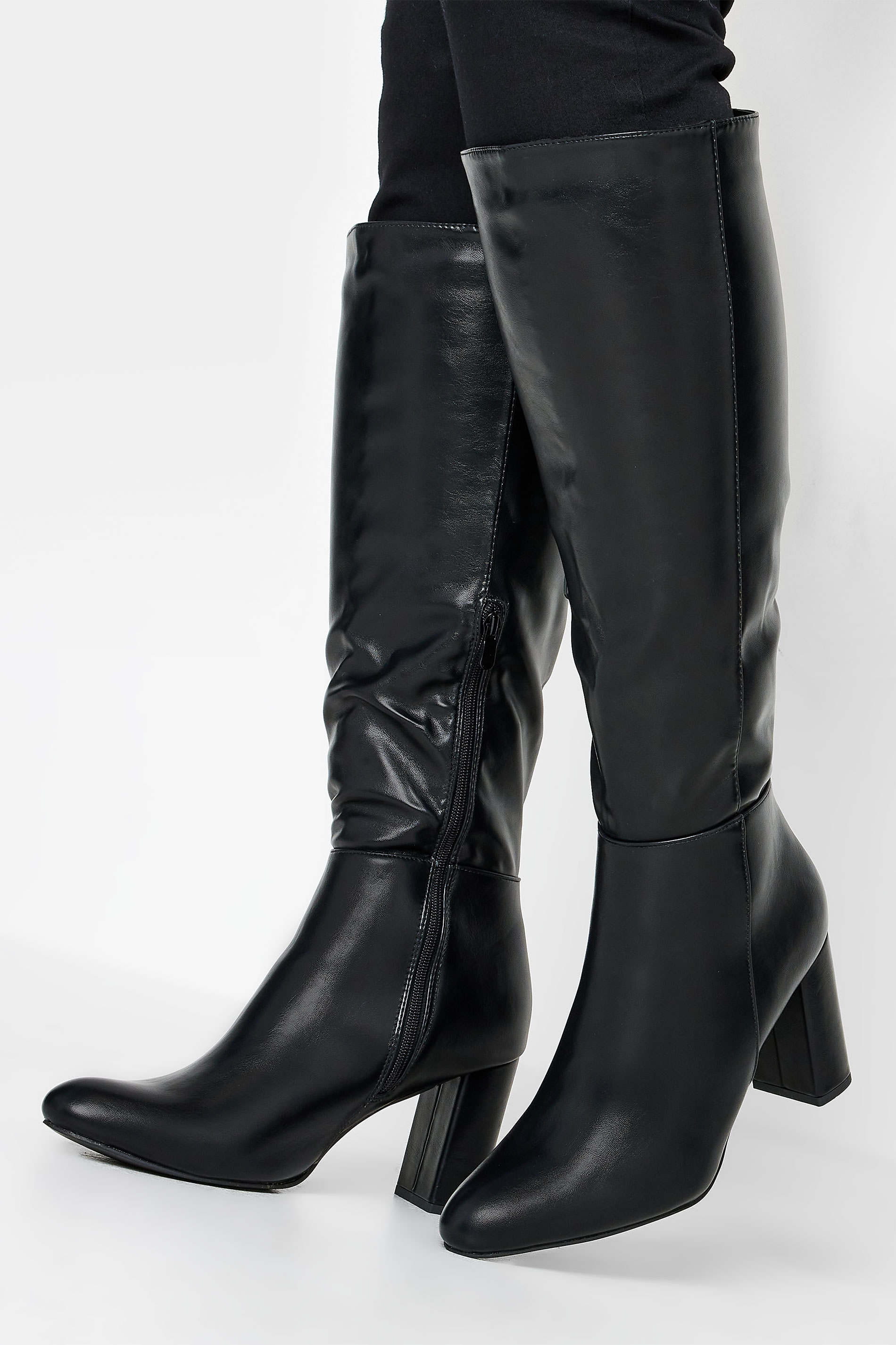 Black Heeled Knee High Boots In Wide E Fit & Extra Wide EEE Fit | Yours Clothing 1