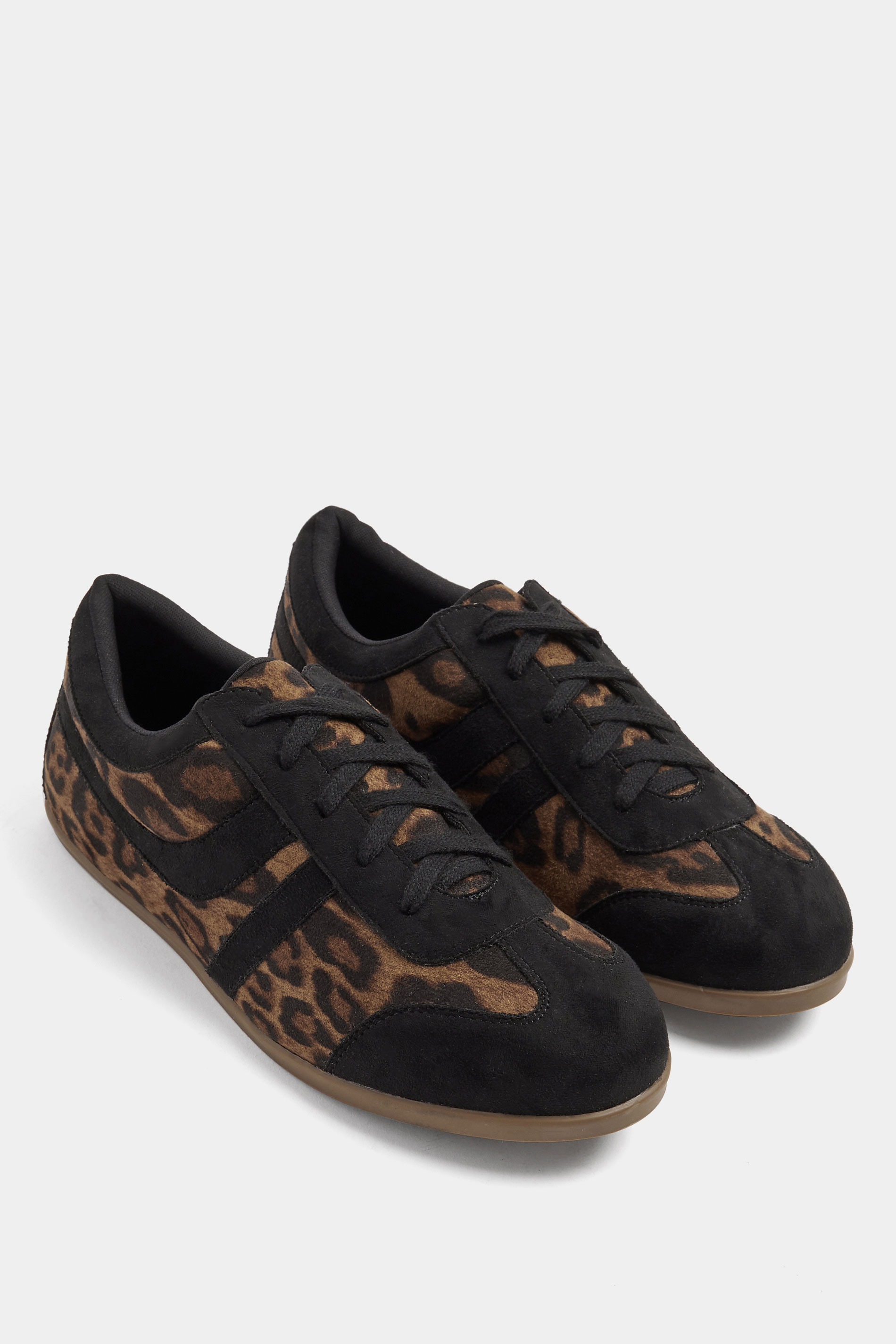 Black Leopard Print Low Retro Stripe Trainers In Extra Wide EEE Fit | Yours Clothing 3