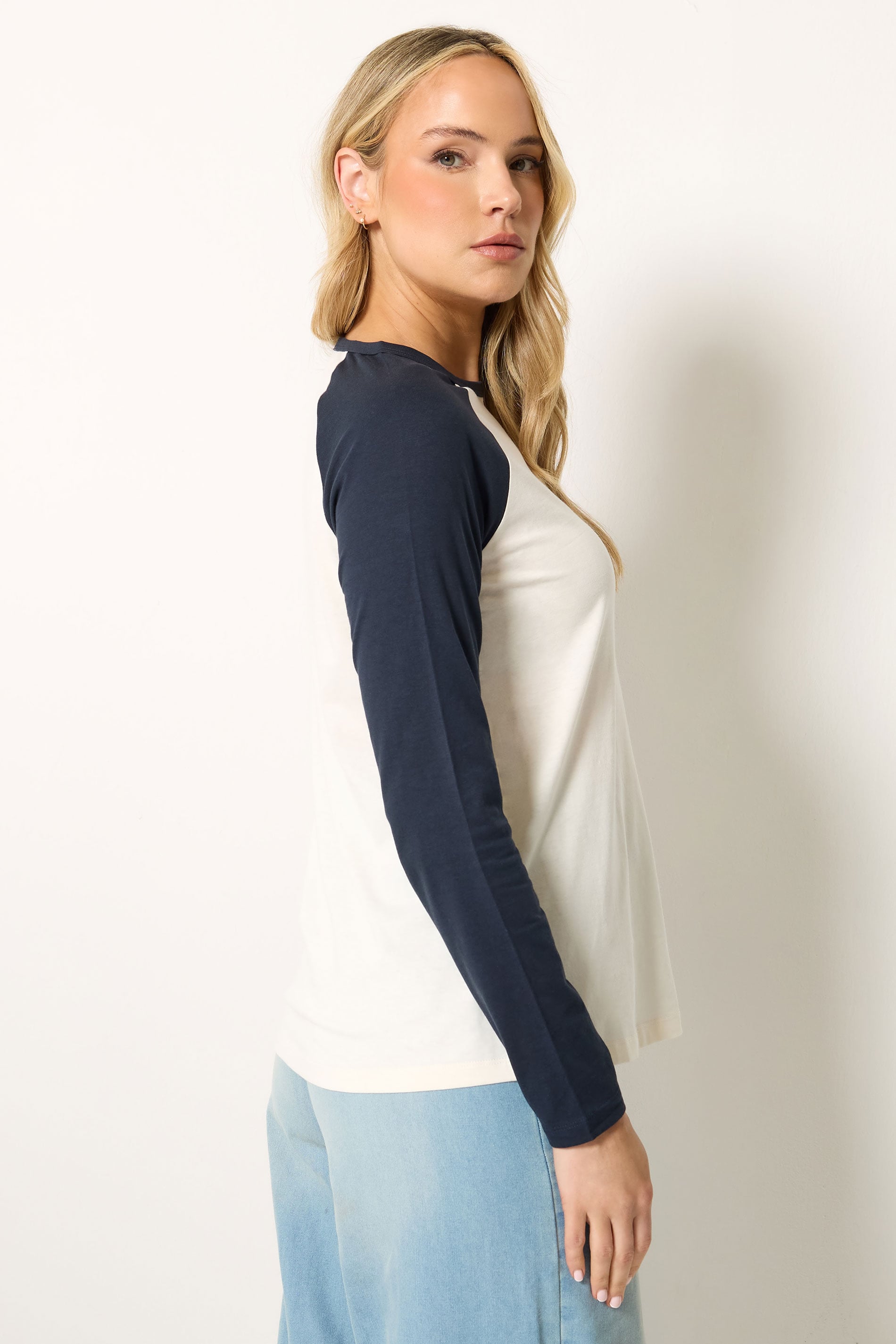 LTS Tall Women's Navy Blue & White Raglan Cotton T-Shirt | Long Tall Sally 2