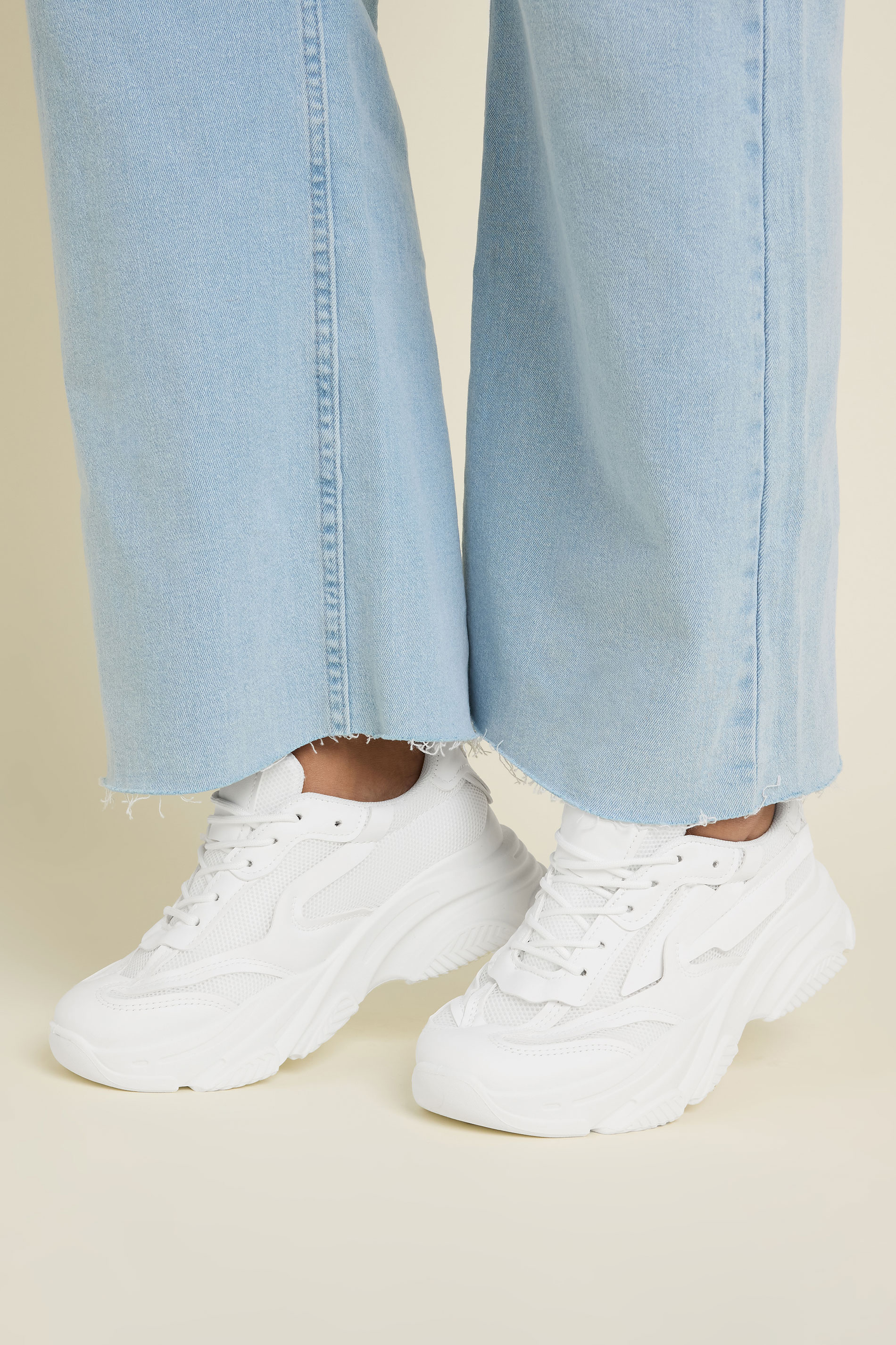 White Chunky Lace Up Trainers In Standard Fit | Yours Clothing 1