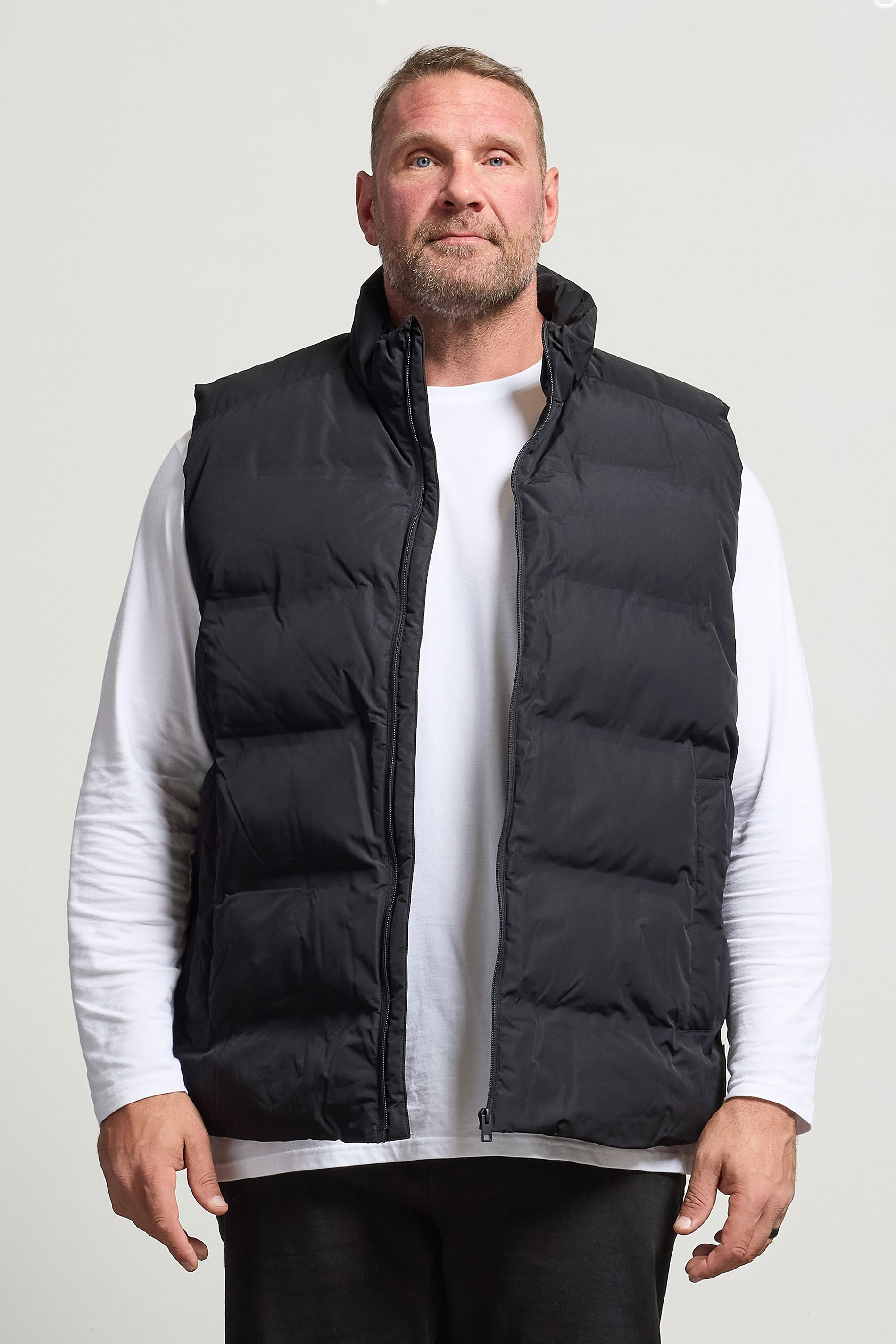JACK & JONES Big & Tall Black Collared Puffer Bodywarmer | BadRhino 1