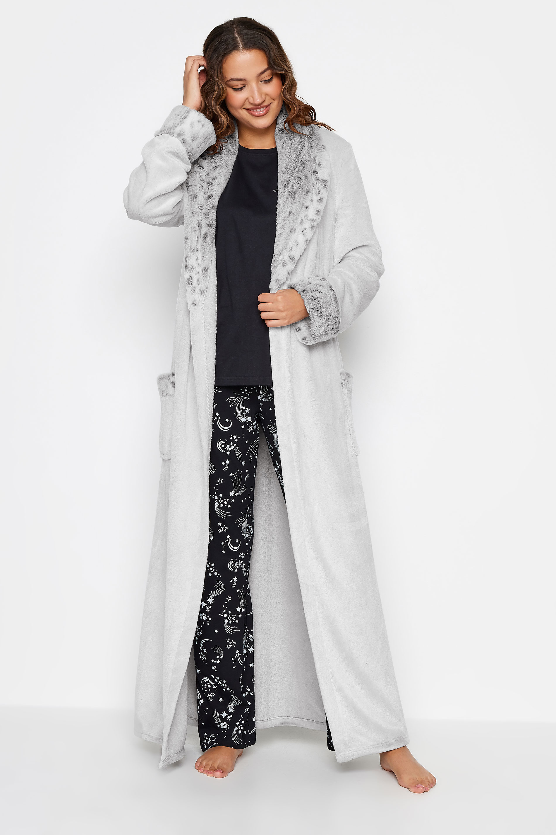 LTS Tall Womens Light Grey Animal Print Shawl Maxi Dressing Gown | Long Tall Sally  2