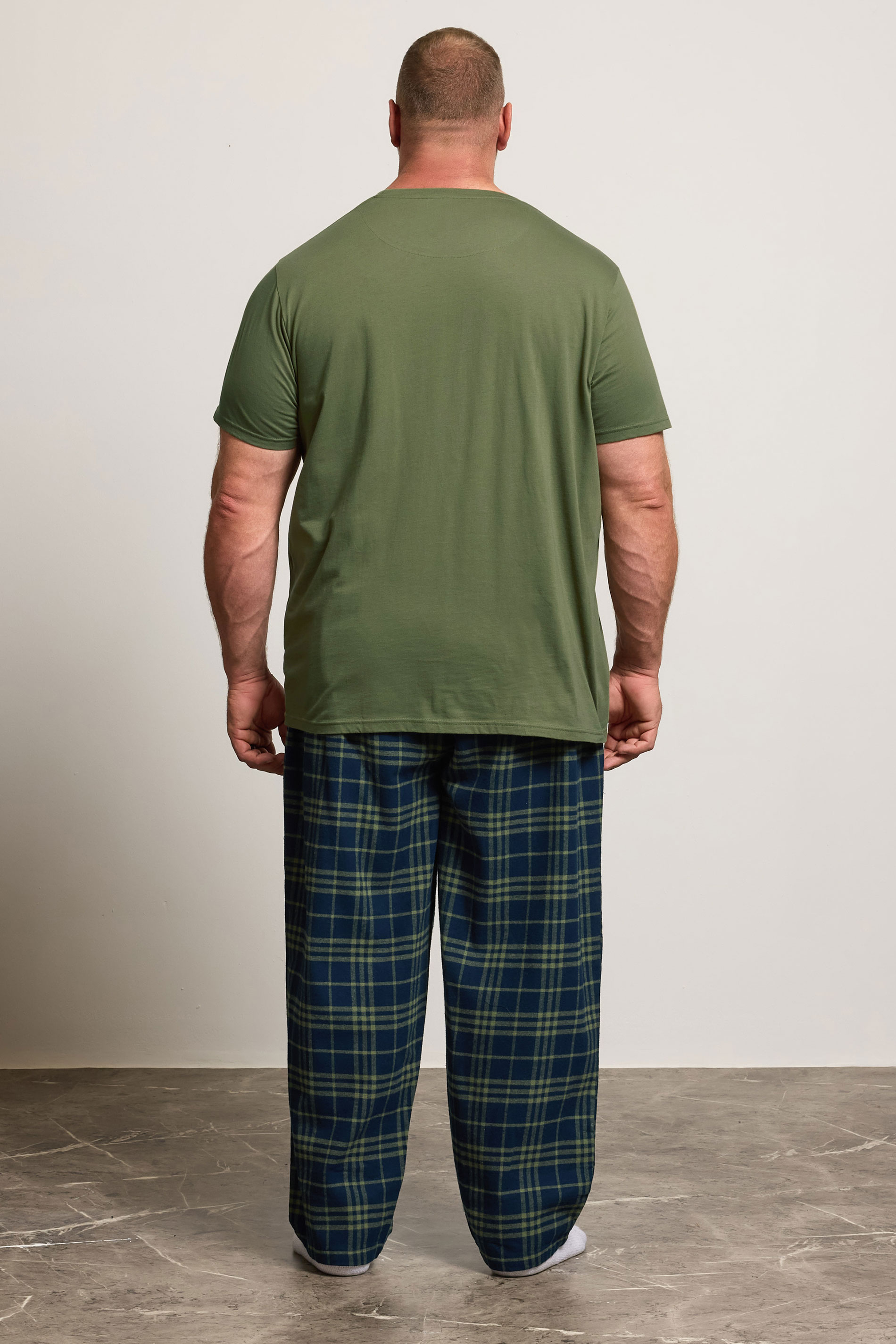 BadRhino Big & Tall Khaki Green Check Pyjama Set | BadRhino 3
