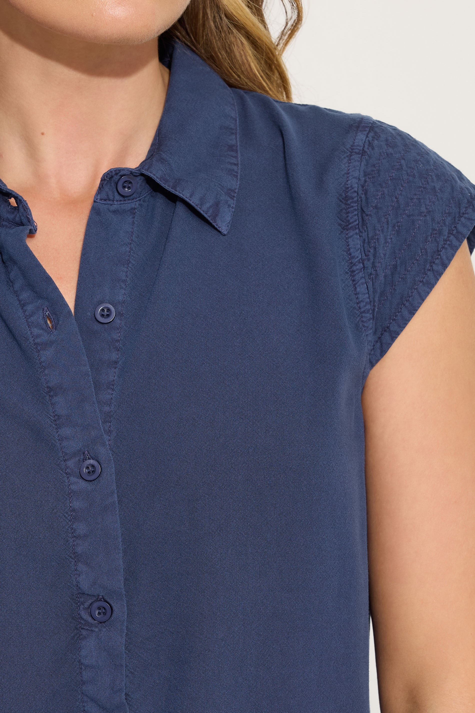 LTS Tall Navy Blue Acid Wash Grown Sleeve Shirt | Long Tall Sally 5