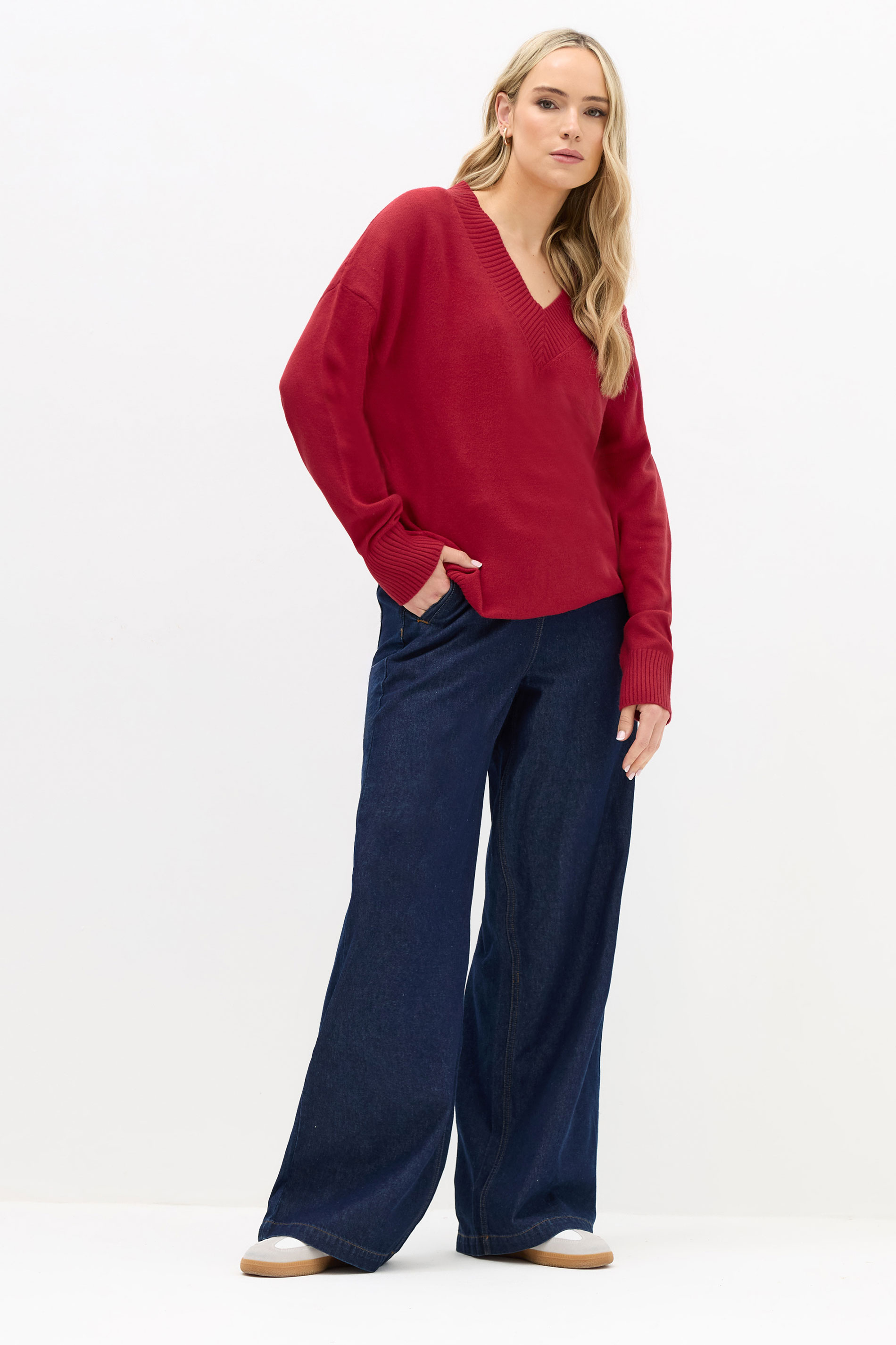 LTS Tall Red Wool V-Neck Jumper | Long Tall Sally 2