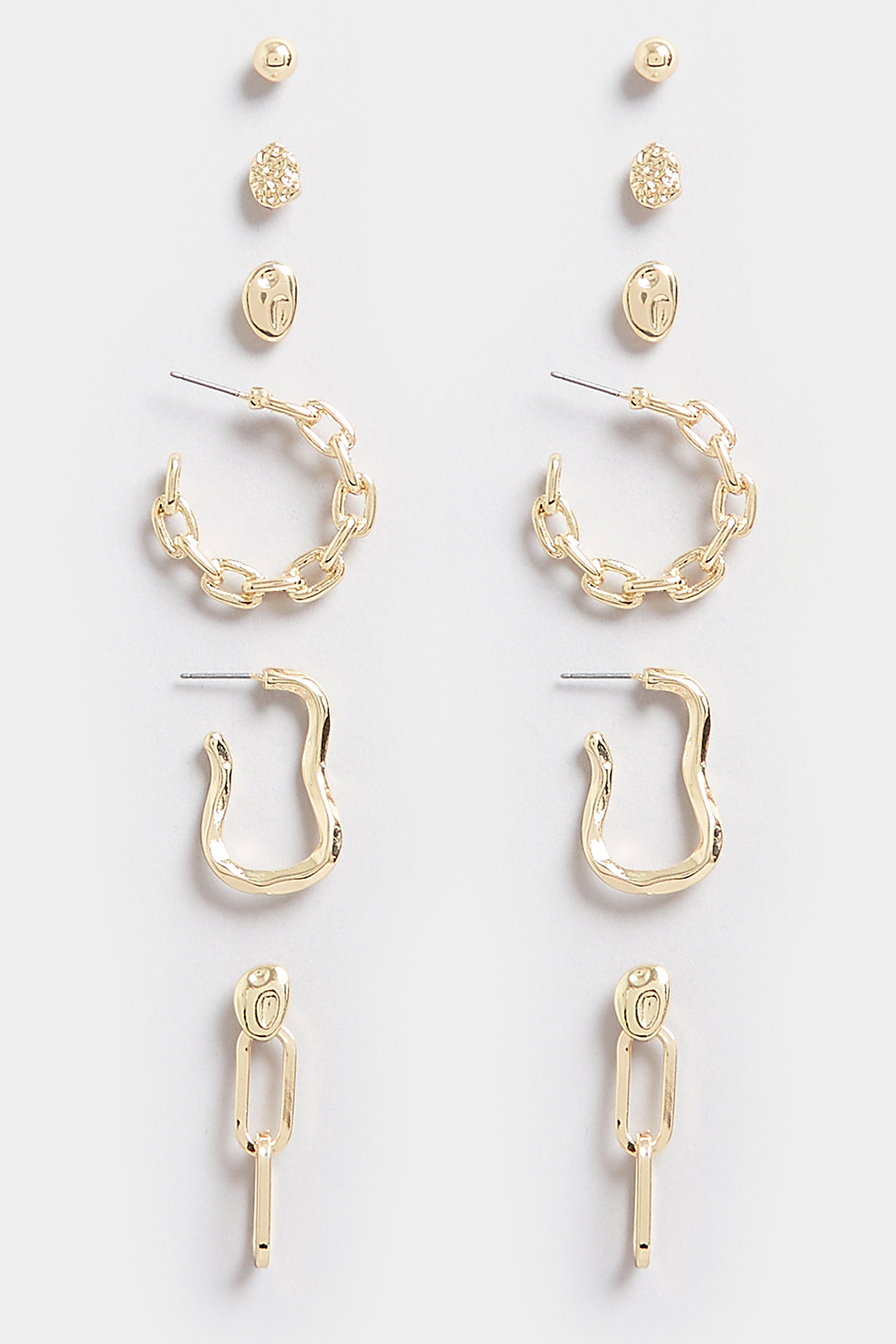 6 PACK Gold Tone Hoop and Stud Earring Set | Yours Clothing 4