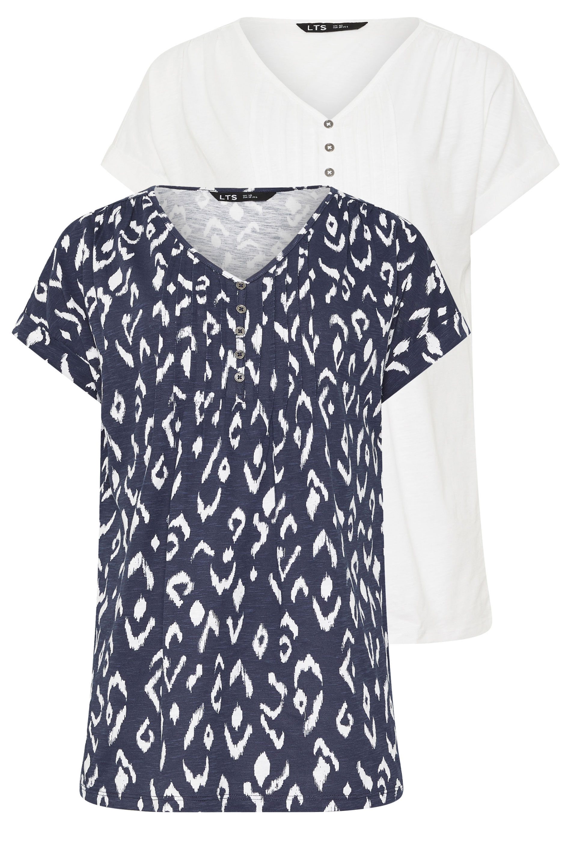 LTS Tall 2 PACK Navy Blue & White Abstract Cotton Henley Tops | Long Tall Sally 7