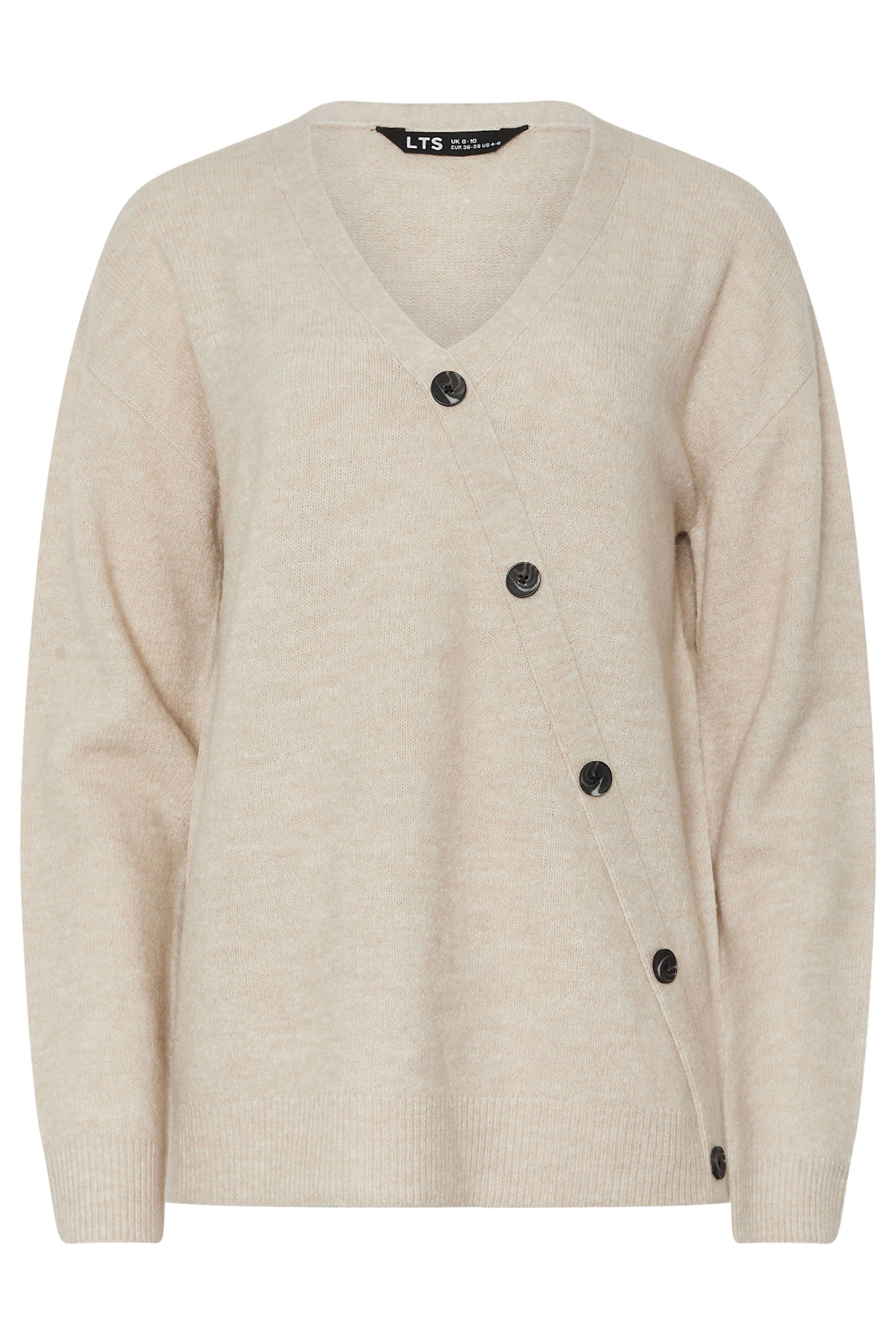 LTS Tall Natural Brown Knit Wrap Button Jumper | Long Tall Sally 5