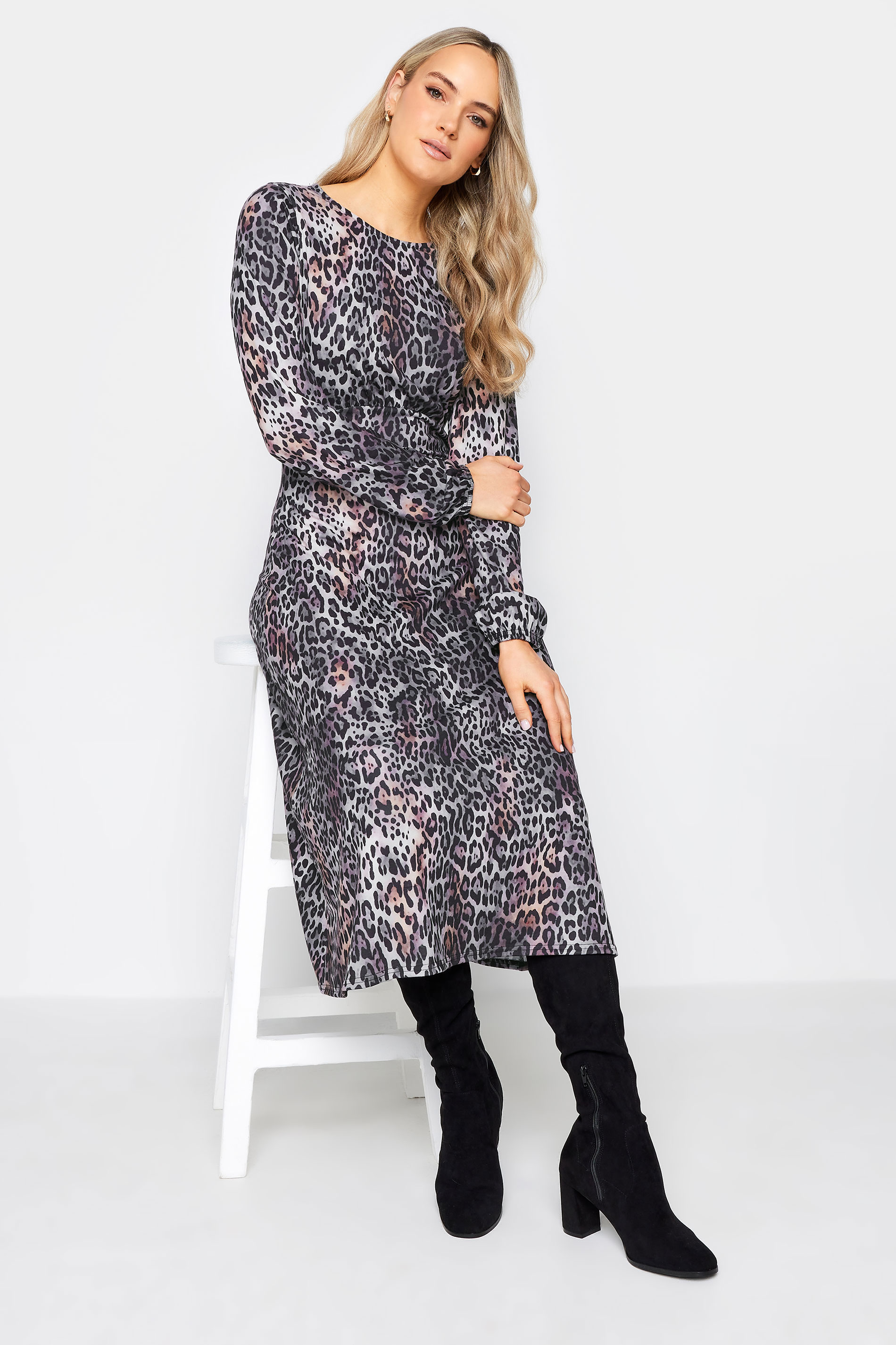 LTS Tall Women's Grey Leopard Print Midi Dress | Long Tall Sally 1