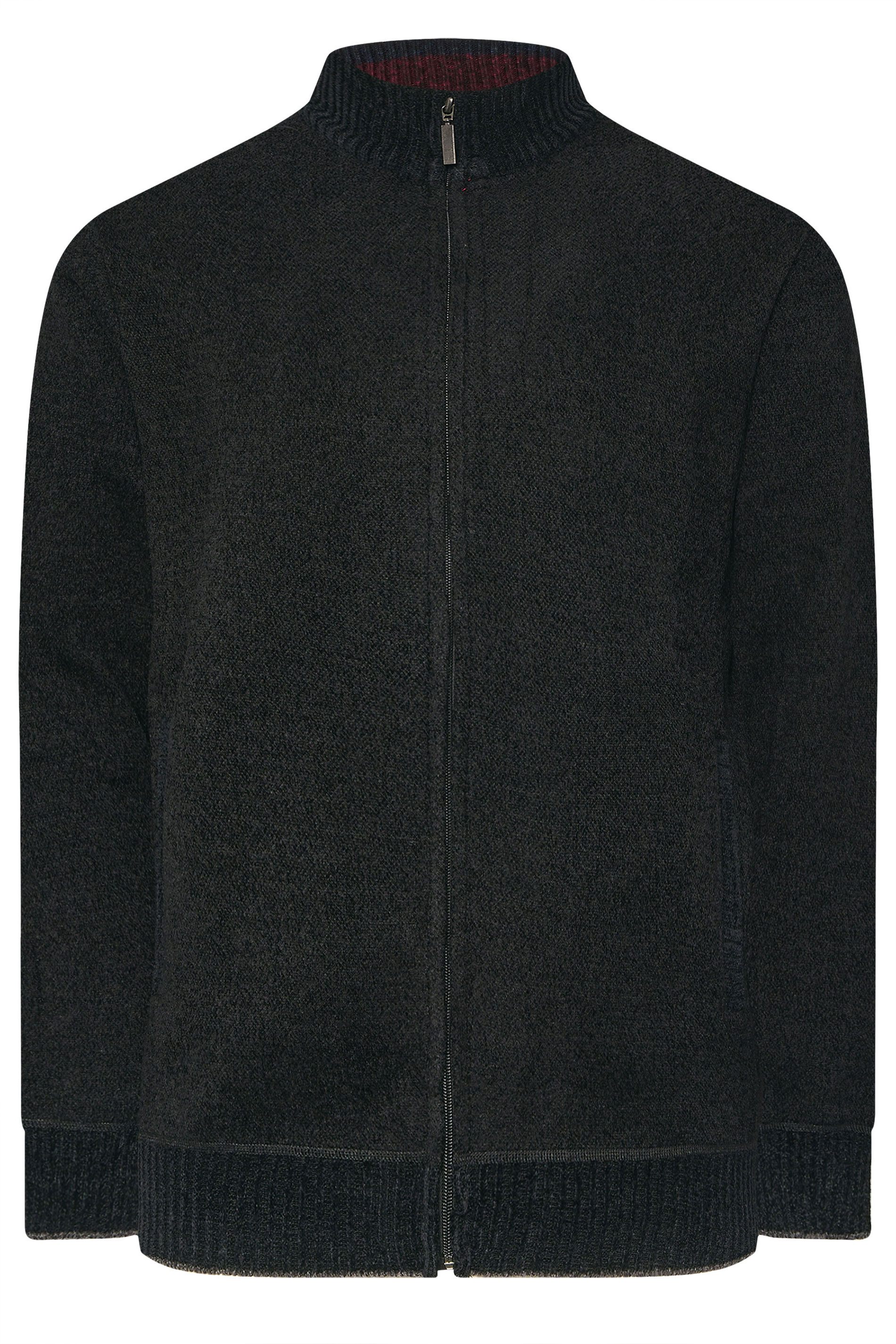 D555 Big & Tall Black Chenille Zip Through Knit Jumper | BadRhino 6