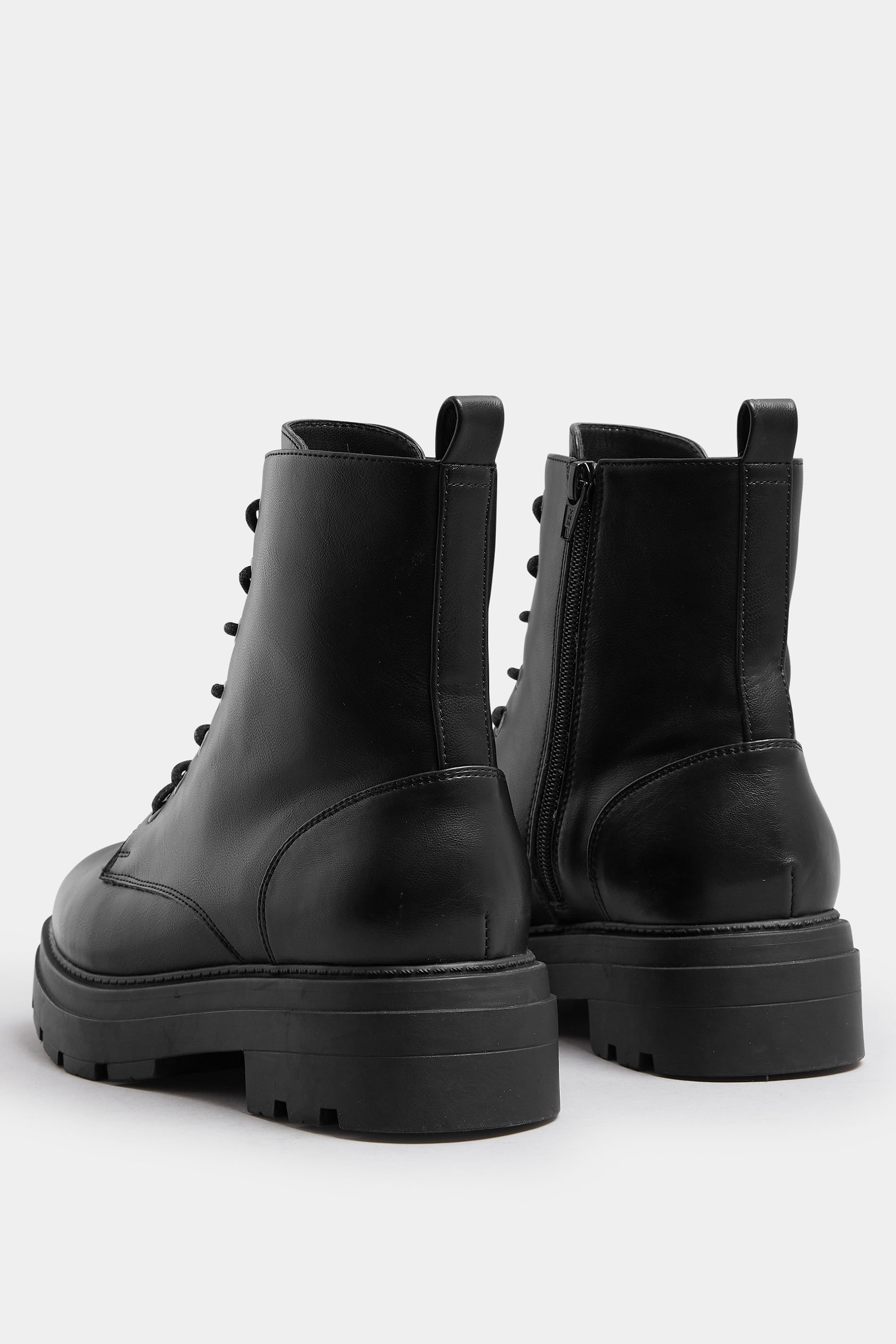 Black Faux Leather Chunky Lace Up Boots In Extra Wide EEE Fit | Yours Clothing 4