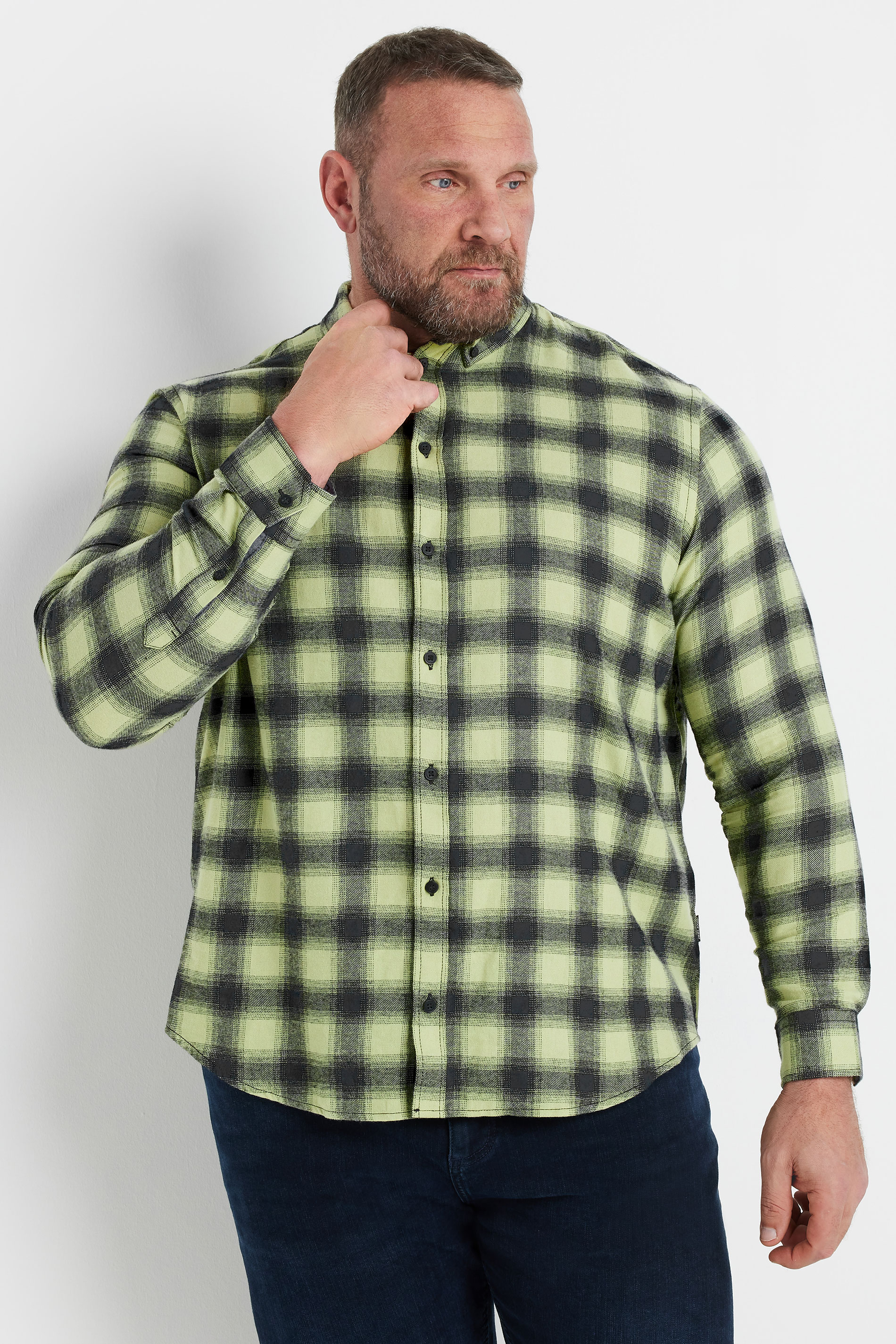 BLEND Big & Tall Sage Green Check Shirt | BadRhino 1