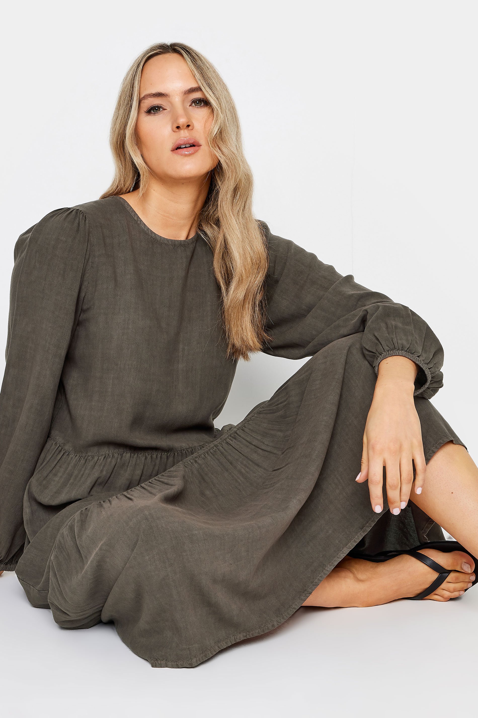 LTS Tall Womens Brown Acid Wash Tiered Maxi Dress | Long Tall Sally  5