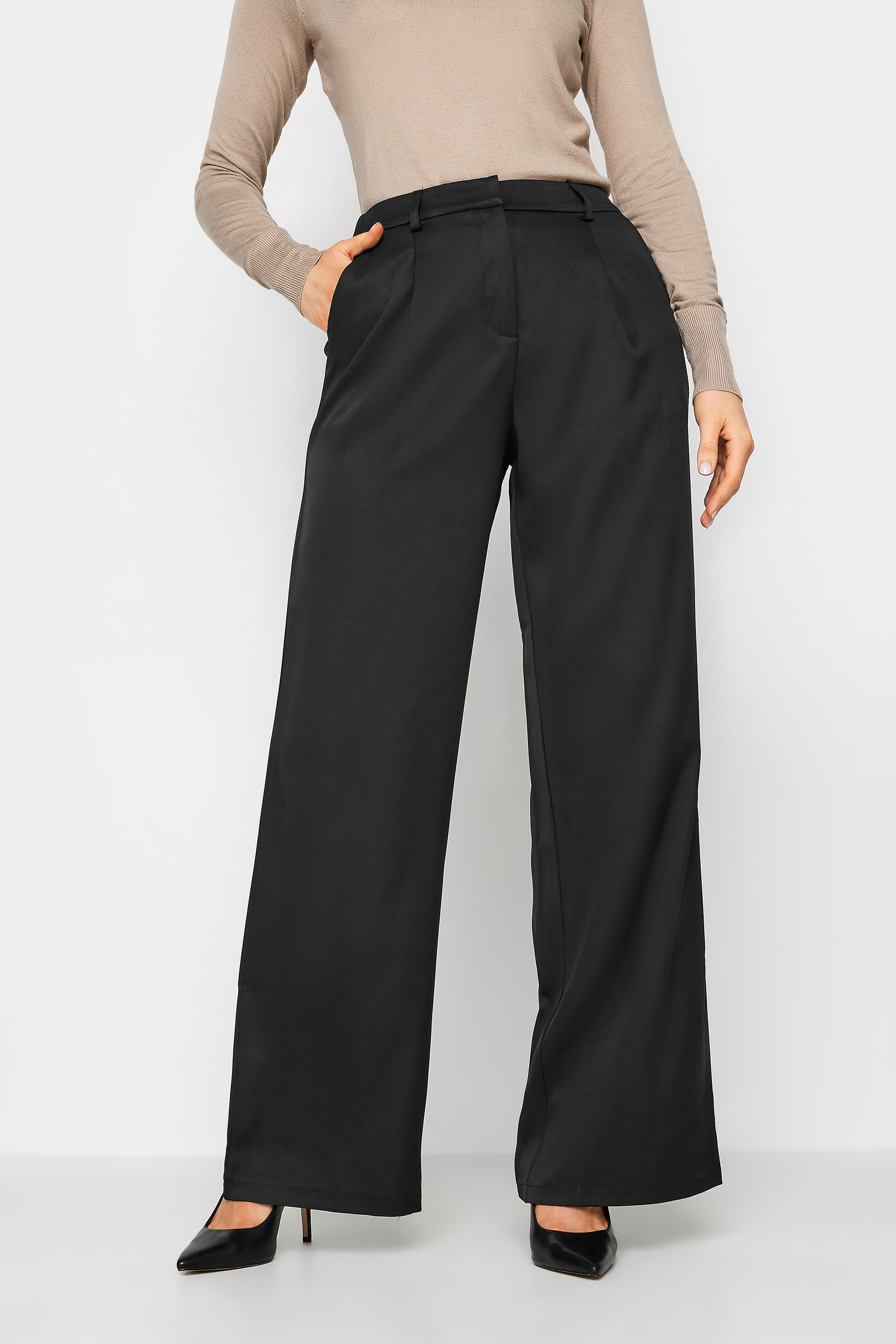 LTS Tall Womens Black Tailored Wide Leg Trousers | Long Tall Sally 3