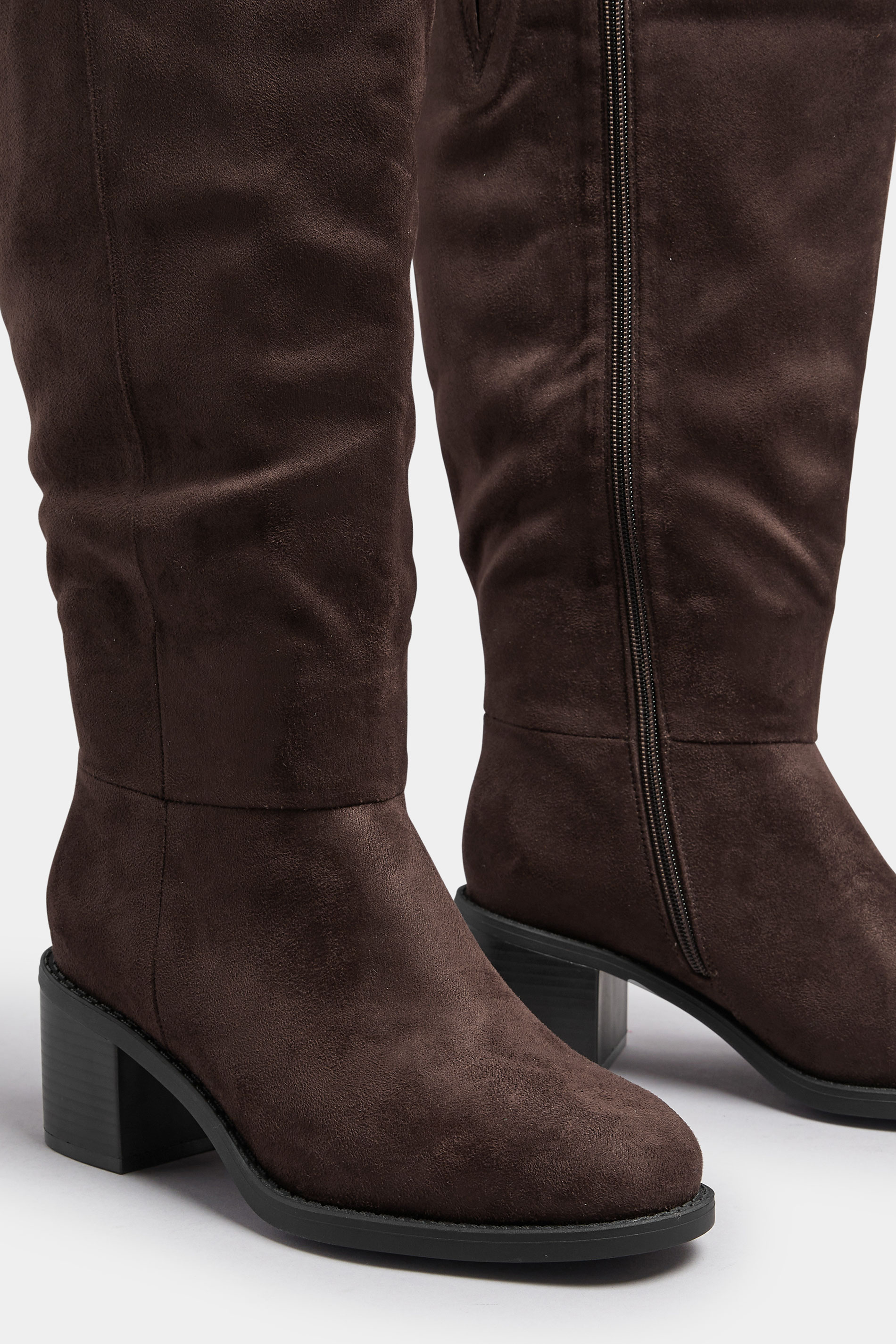 Chocolate Brown Block Heel Knee High Boots In Extra Wide EEE Fit | Yours Clothing 5
