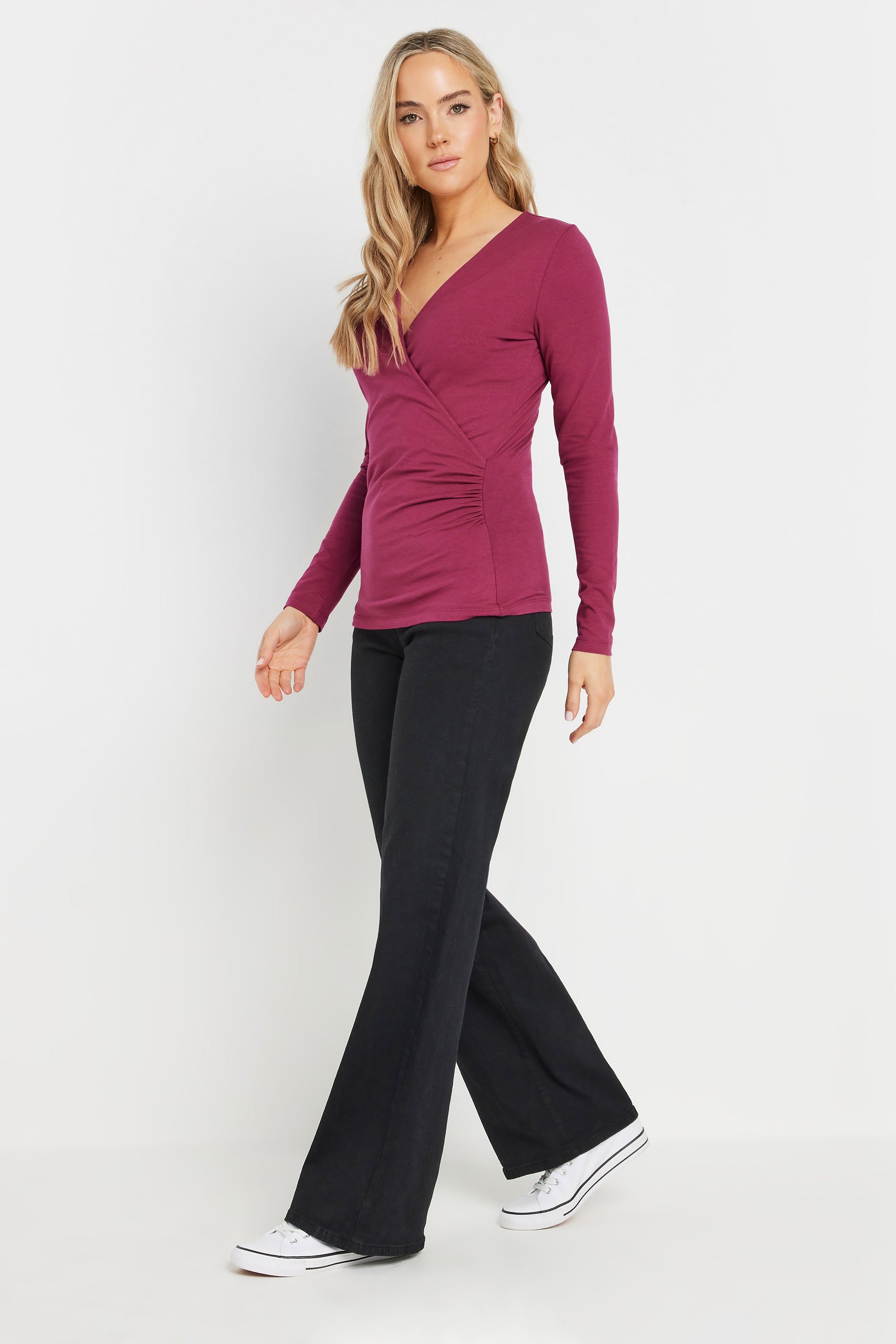 LTS Tall Berry Pink Long Sleeve Wrap Top | Long Tall Sally 2