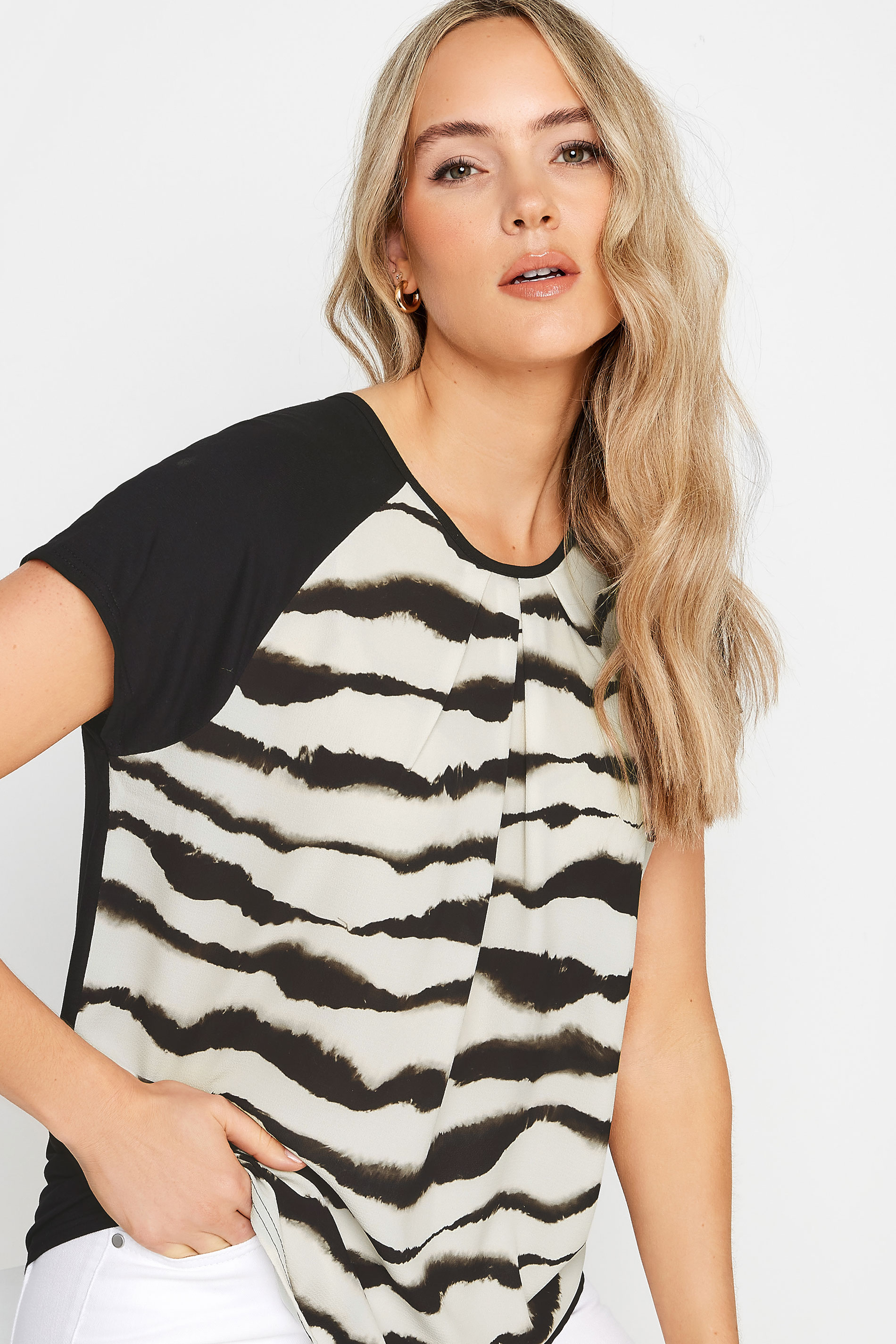 LTS Tall Womens Black Blurred Abstract Print Front T-Shirt | Long Tall Sally 4