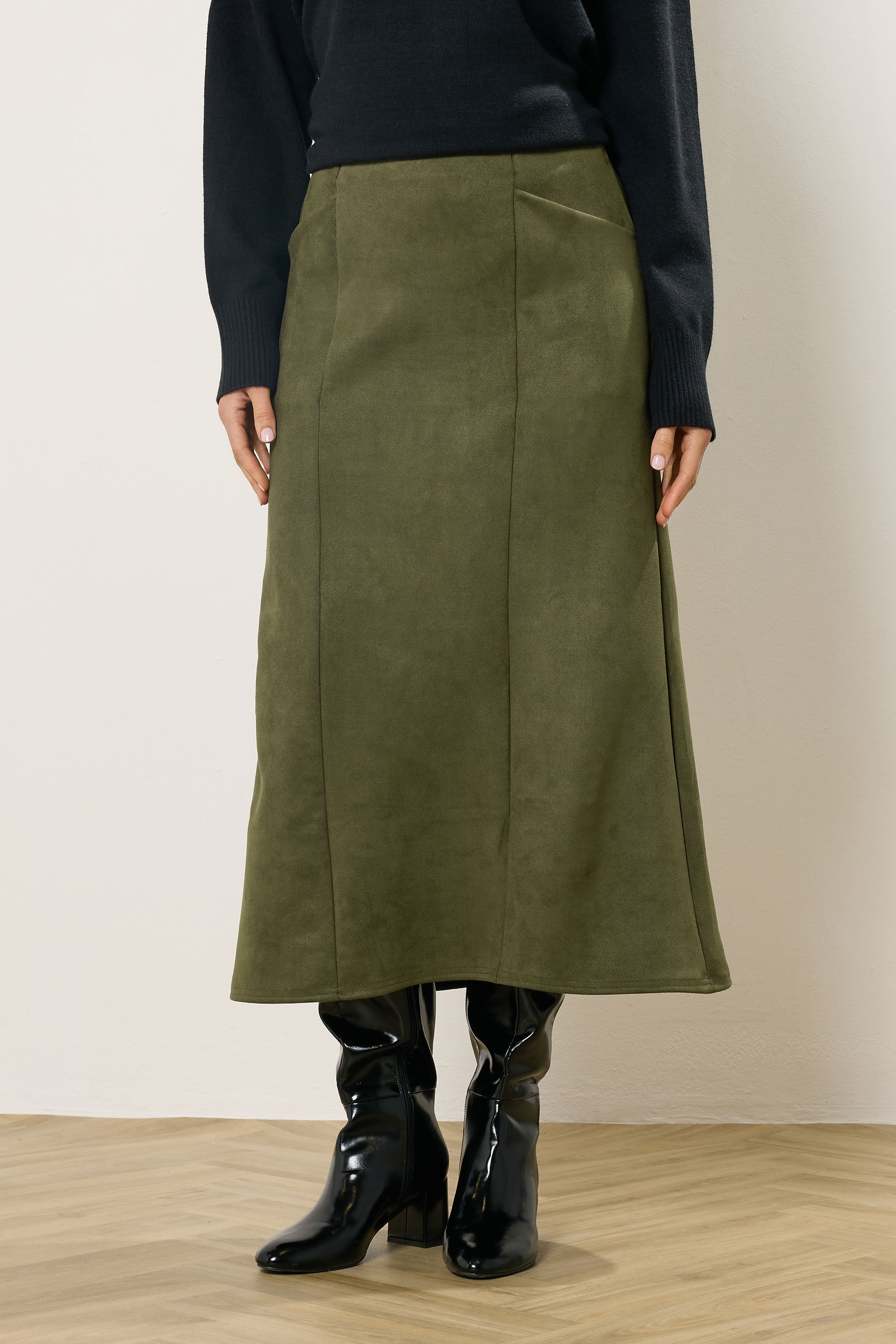 LTS Tall Women's Khaki Green Faux Suede Midaxi Skirt | Long Tall Sally 2