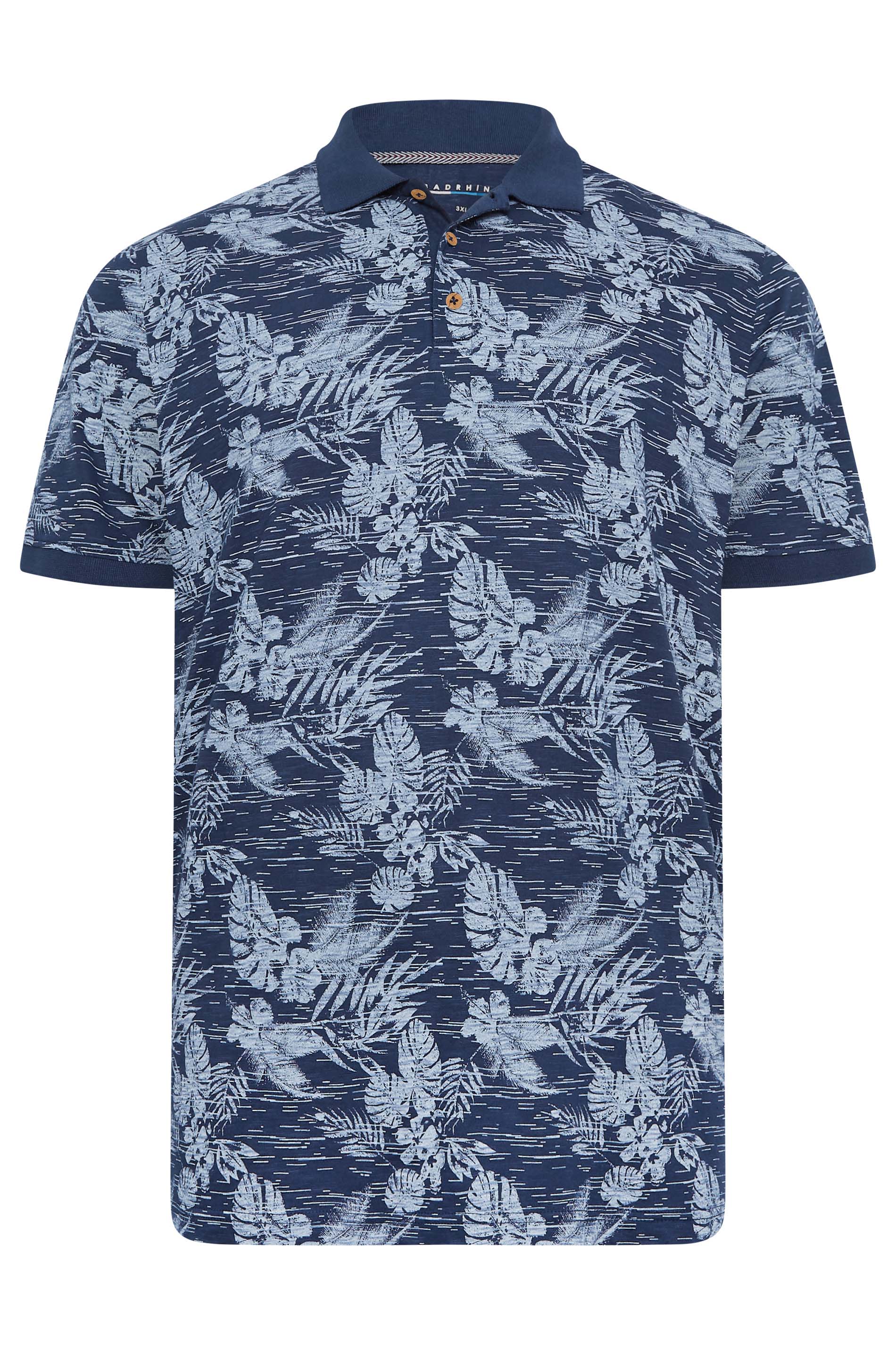 BadRhino Big & Tall Blue Leaf Print Polo Shirt | BadRhino 4