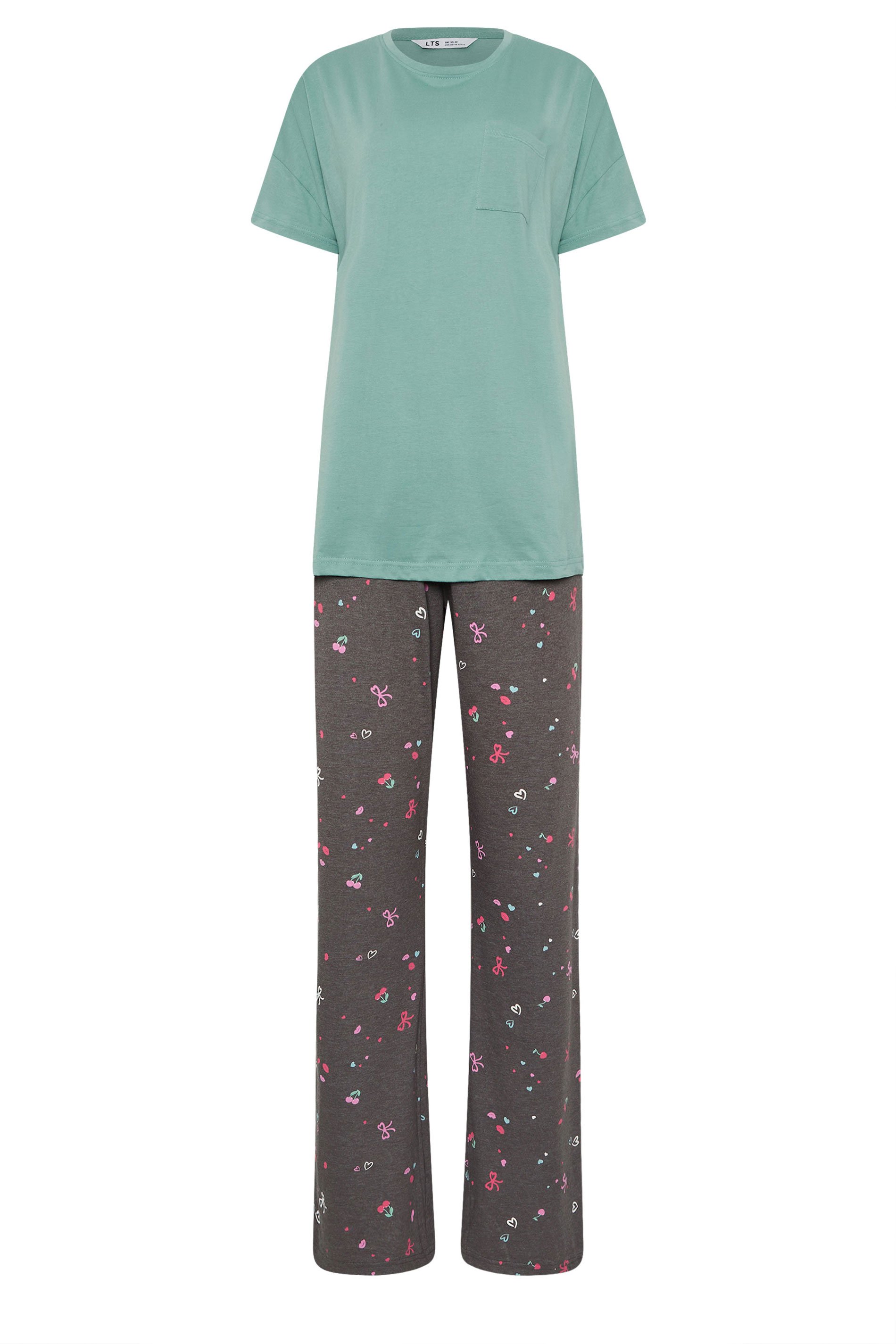 LTS Tall Women's Mint Green Cherry & Bow Print Pyjama Set | Long Tall Sally 5