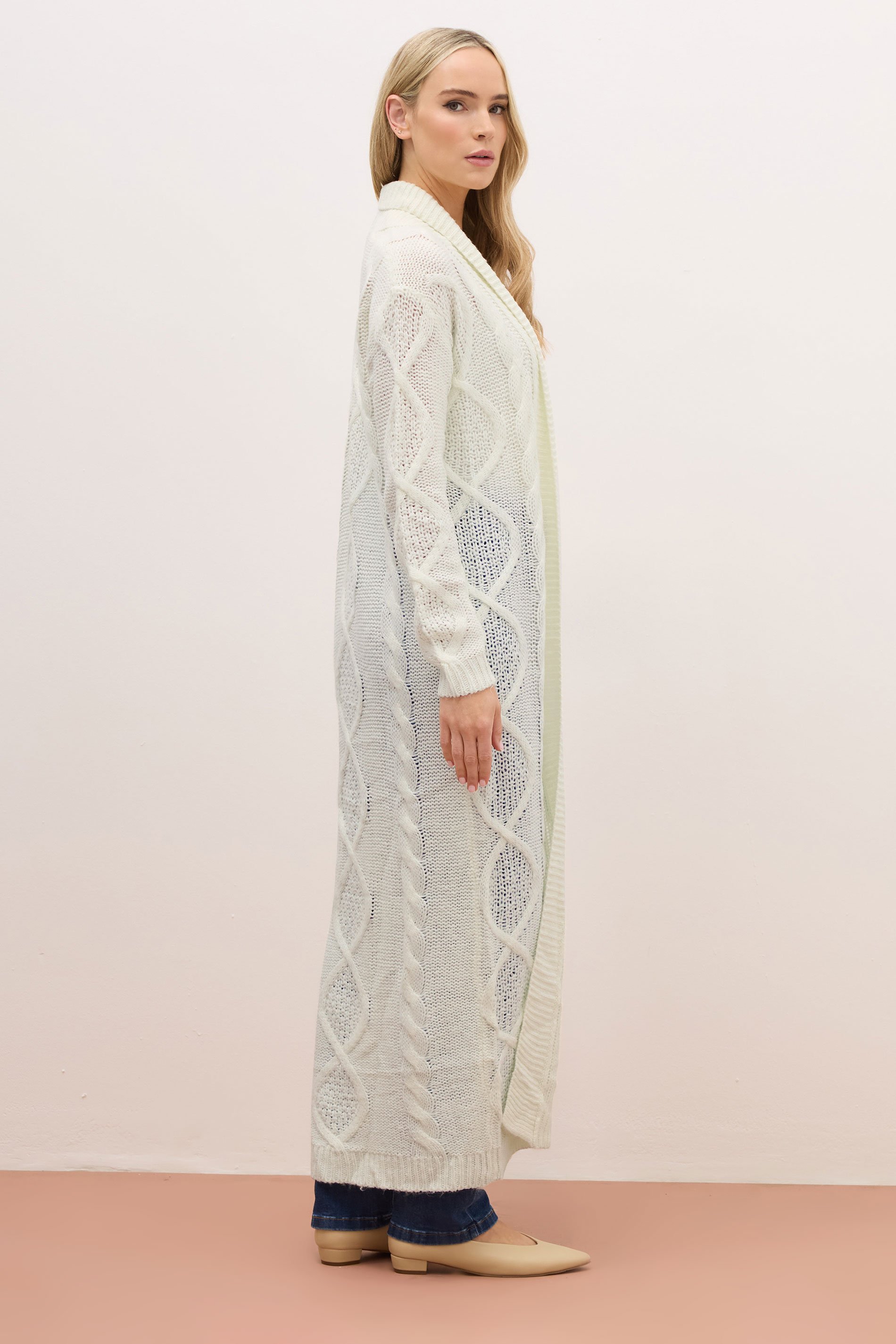 LTS PREMIUM Tall Ivory White Cable Knit Longline Cardigan | Long Tall Sally 4