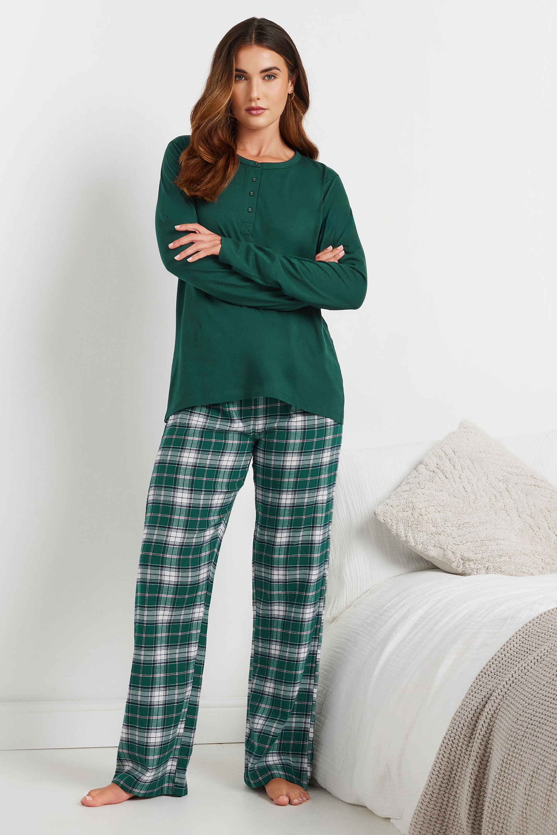 LTS Tall Forest Green Woven Check Pyjama Bottoms | Long Tall Sally 2
