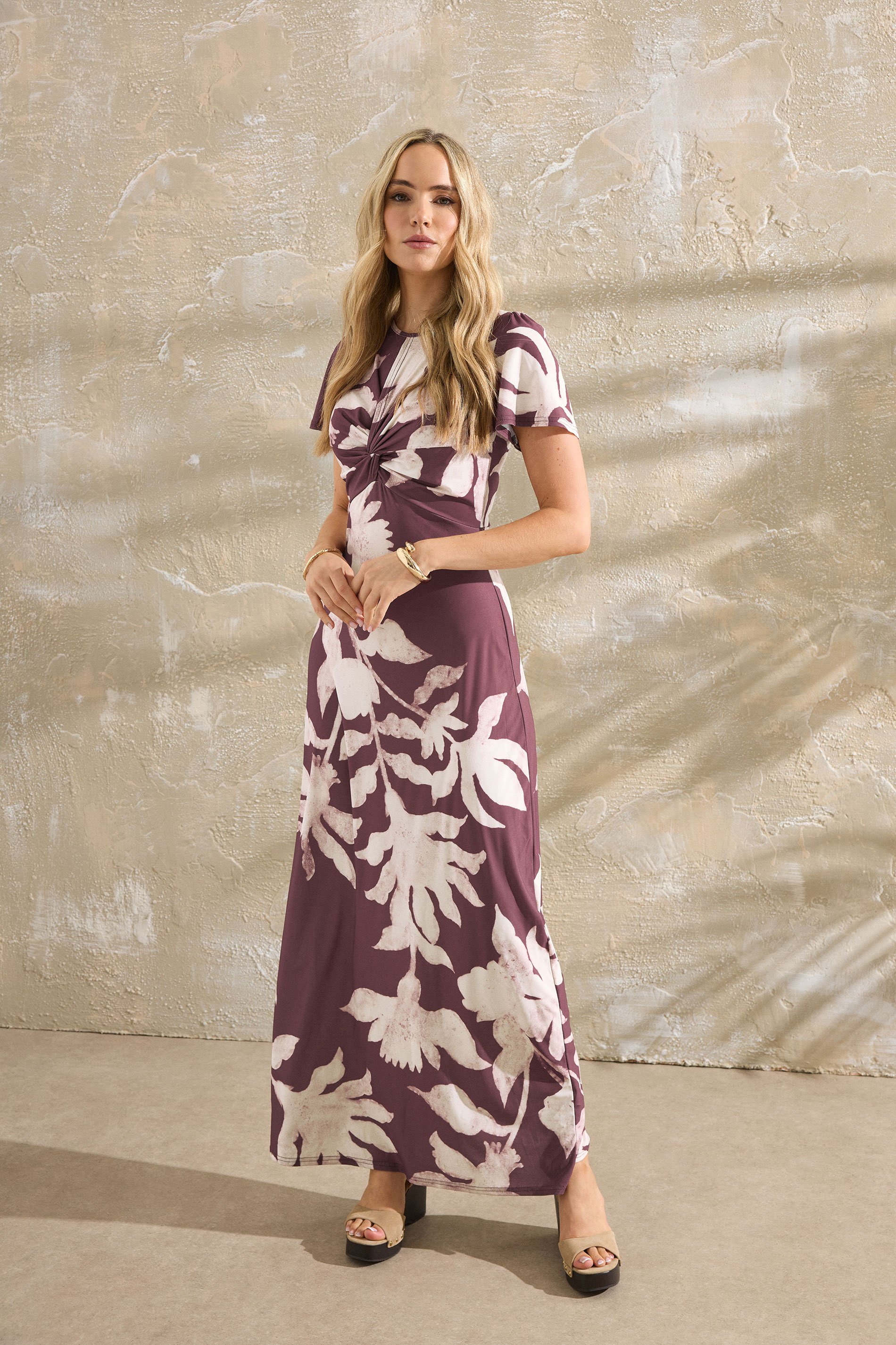 LTS Tall Berry Red Floral Ruched Maxi Dress | Long Tall Sally 1