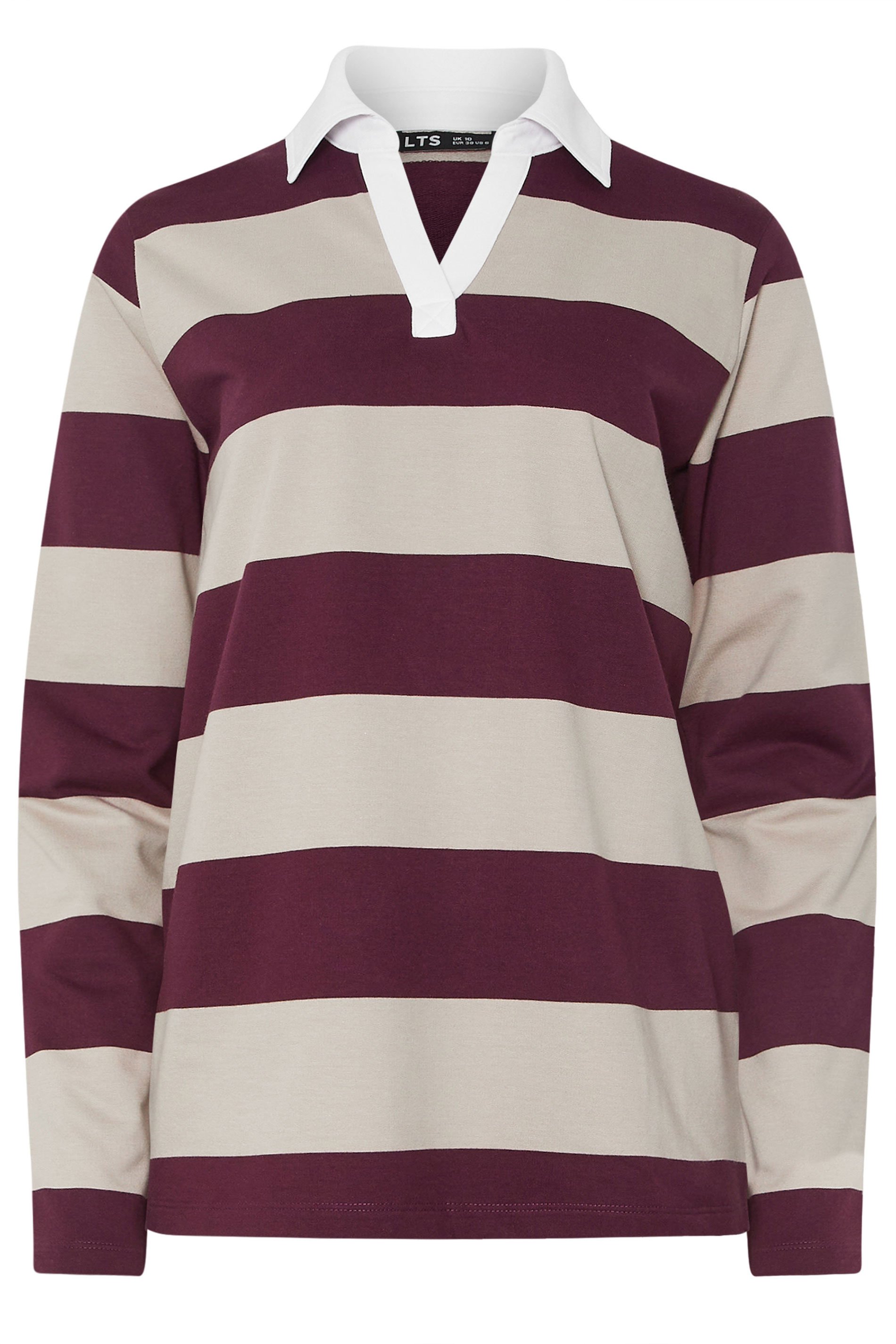 LTS Tall Burgundy Red & Brown Stripe Rugby Sweatshirt | Long