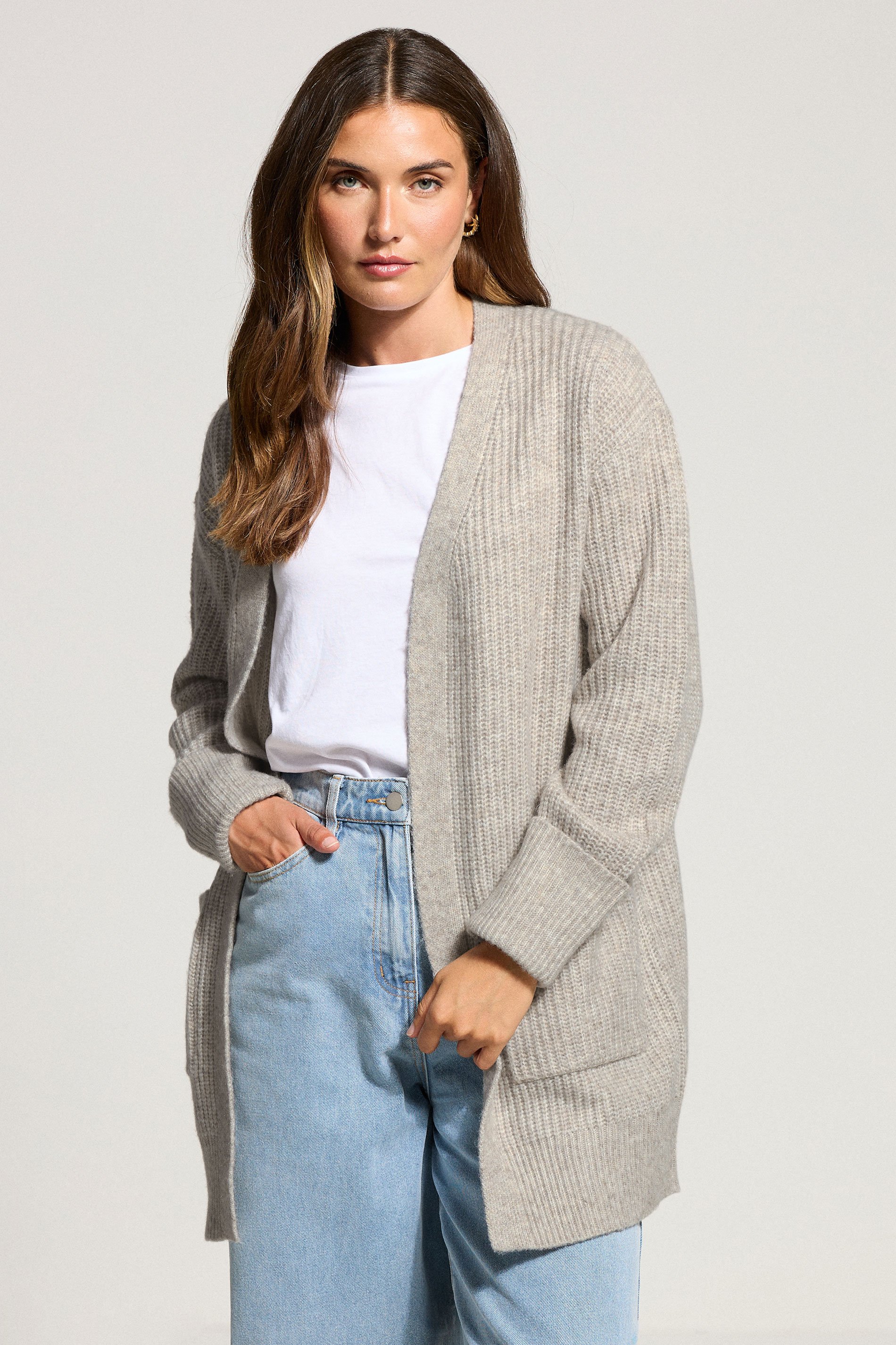 LTS Tall Light Grey Knitted Midi Cardigan | Long Tall Sally 1