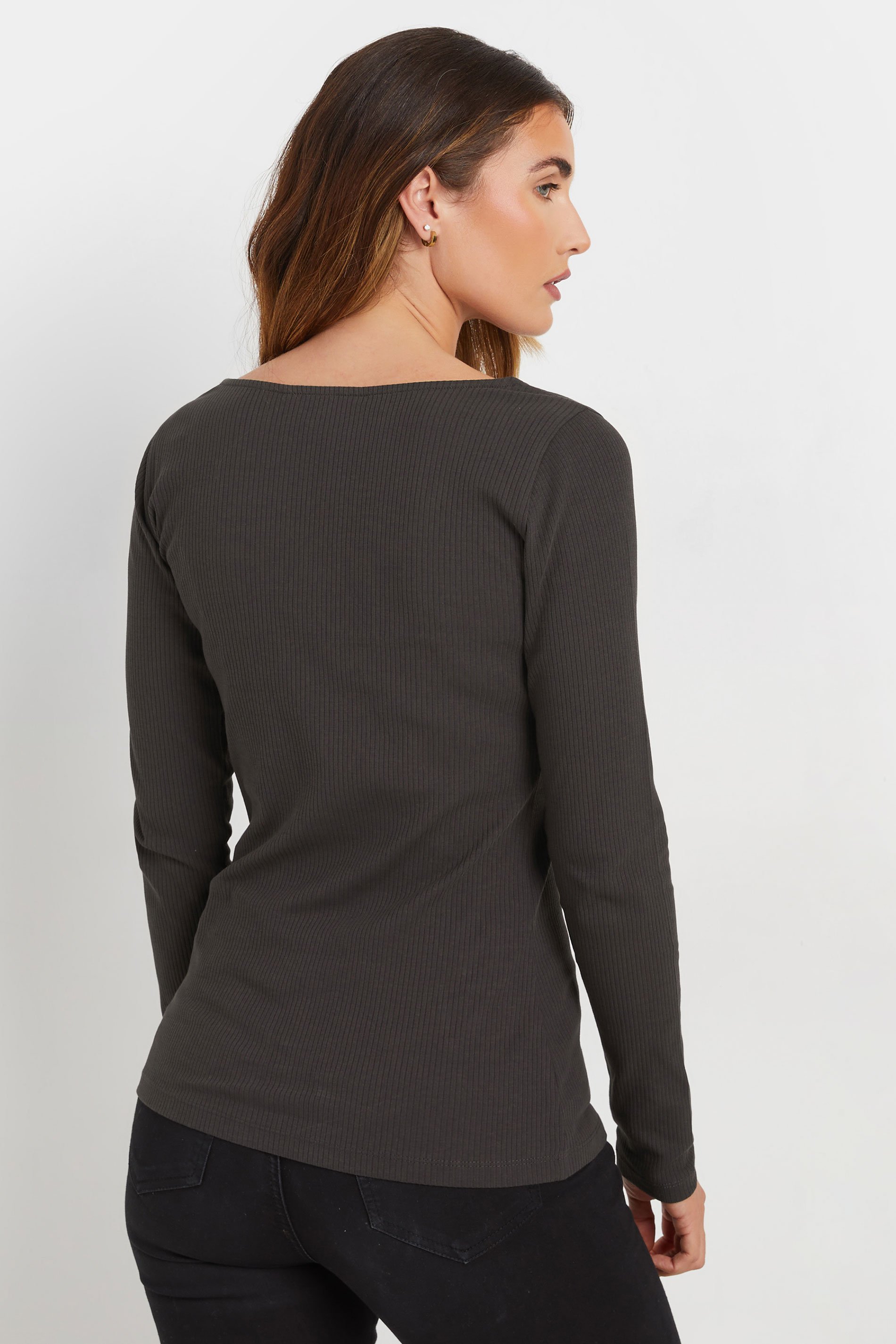 LTS Tall Charcoal Grey Ribbed Button Long Sleeve Top | Long Tall Sally 4