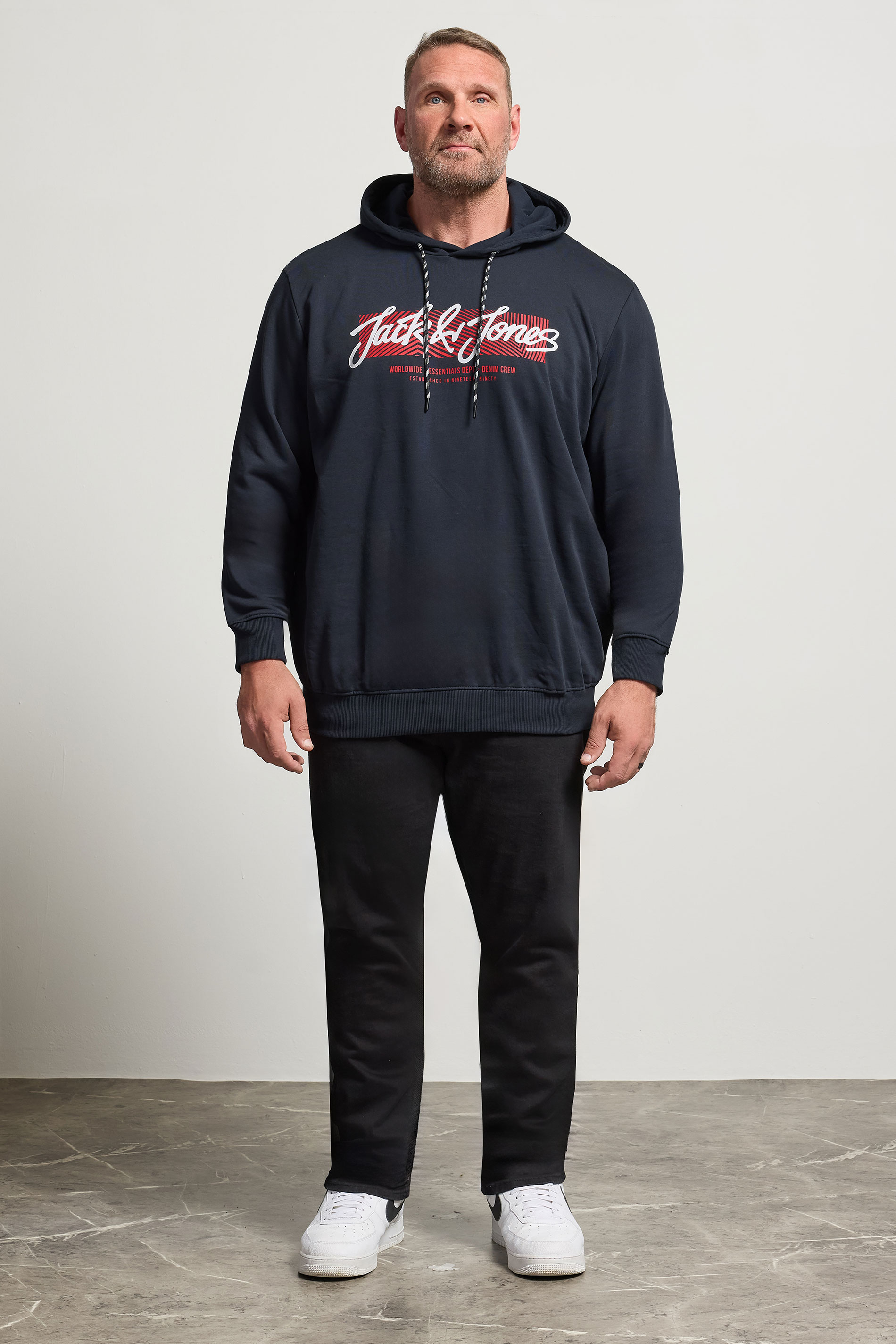 JACK & JONES Big & Tall Navy Blue Hoodie | BadRhino 2