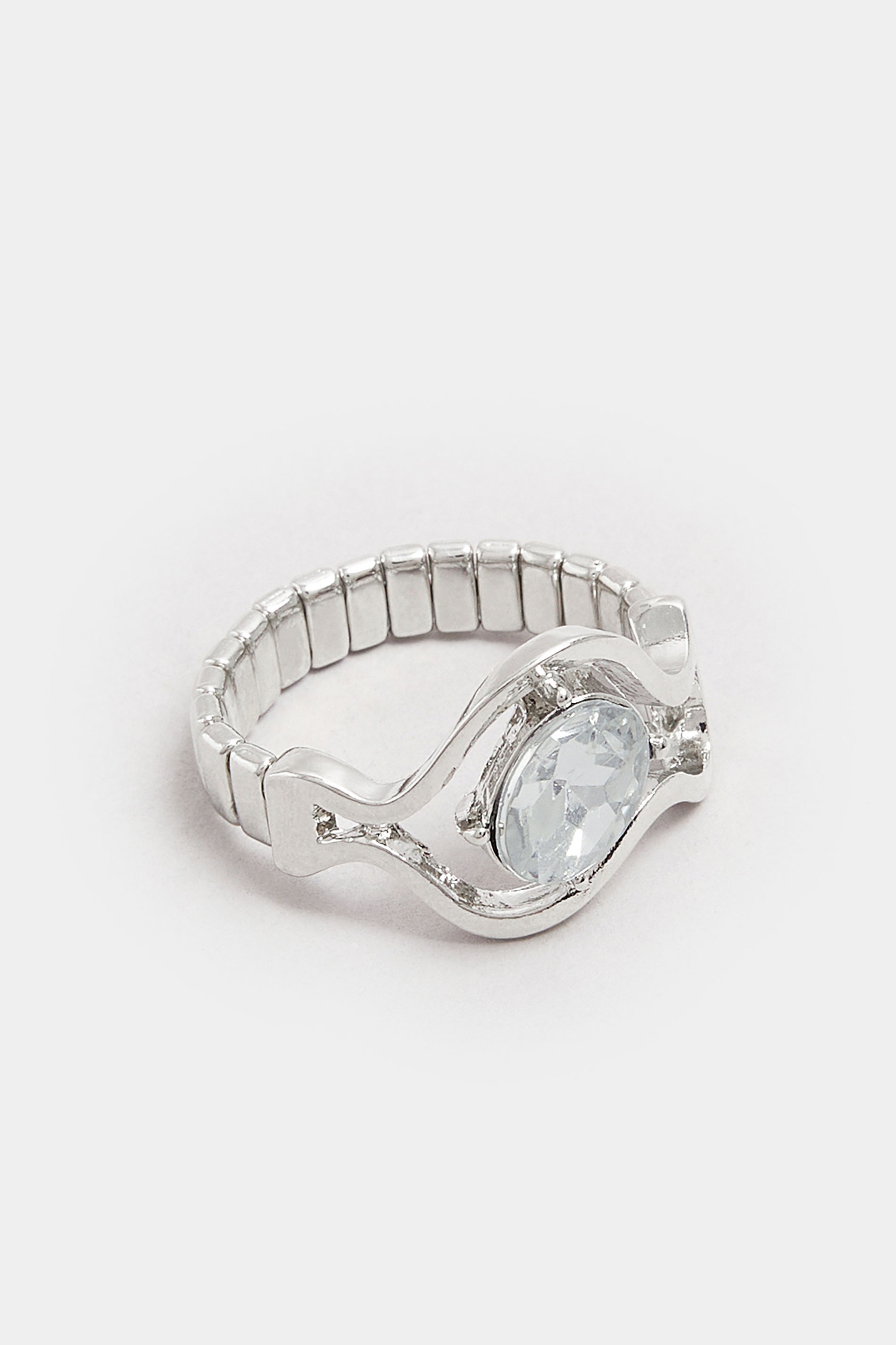 Silver Tone Diamante Twist Stretch Ring | Yours Clothing 2