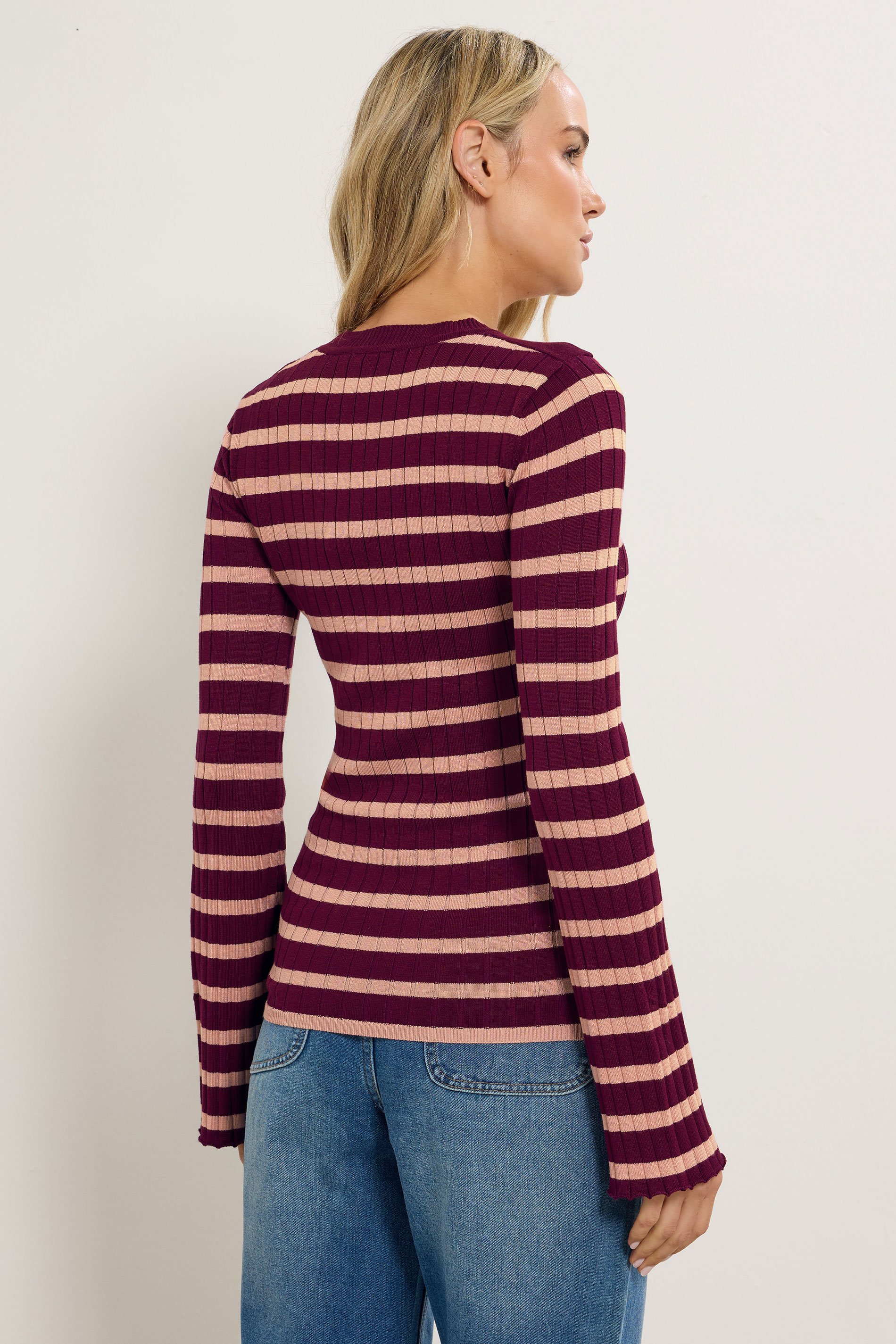 LTS Tall Burgundy Red Striped Ribbed Jumper | Long Tall Sally 3