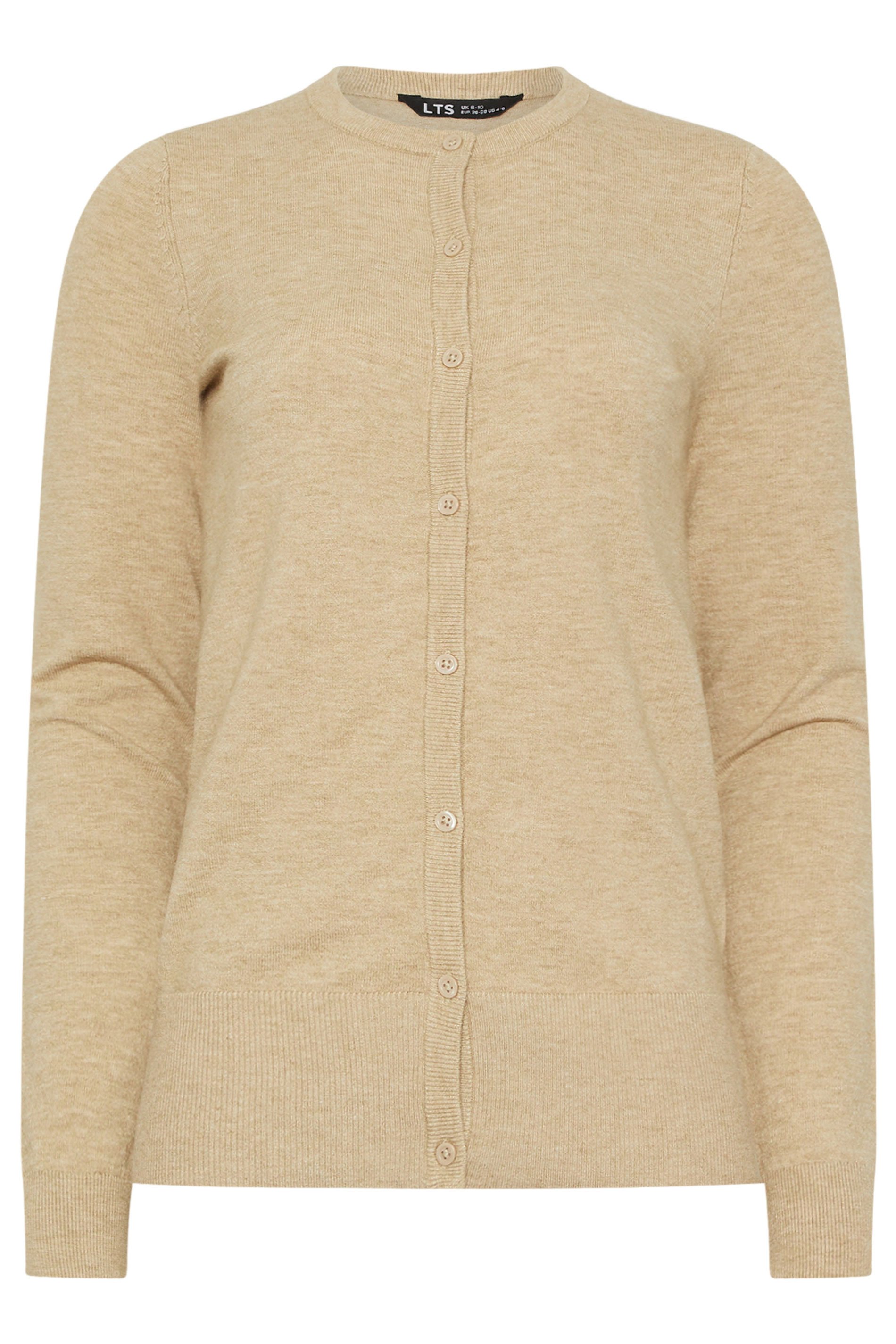 LTS Tall Neutral Brown Crew Neck Button Cardigan | Long Tall Sally 1