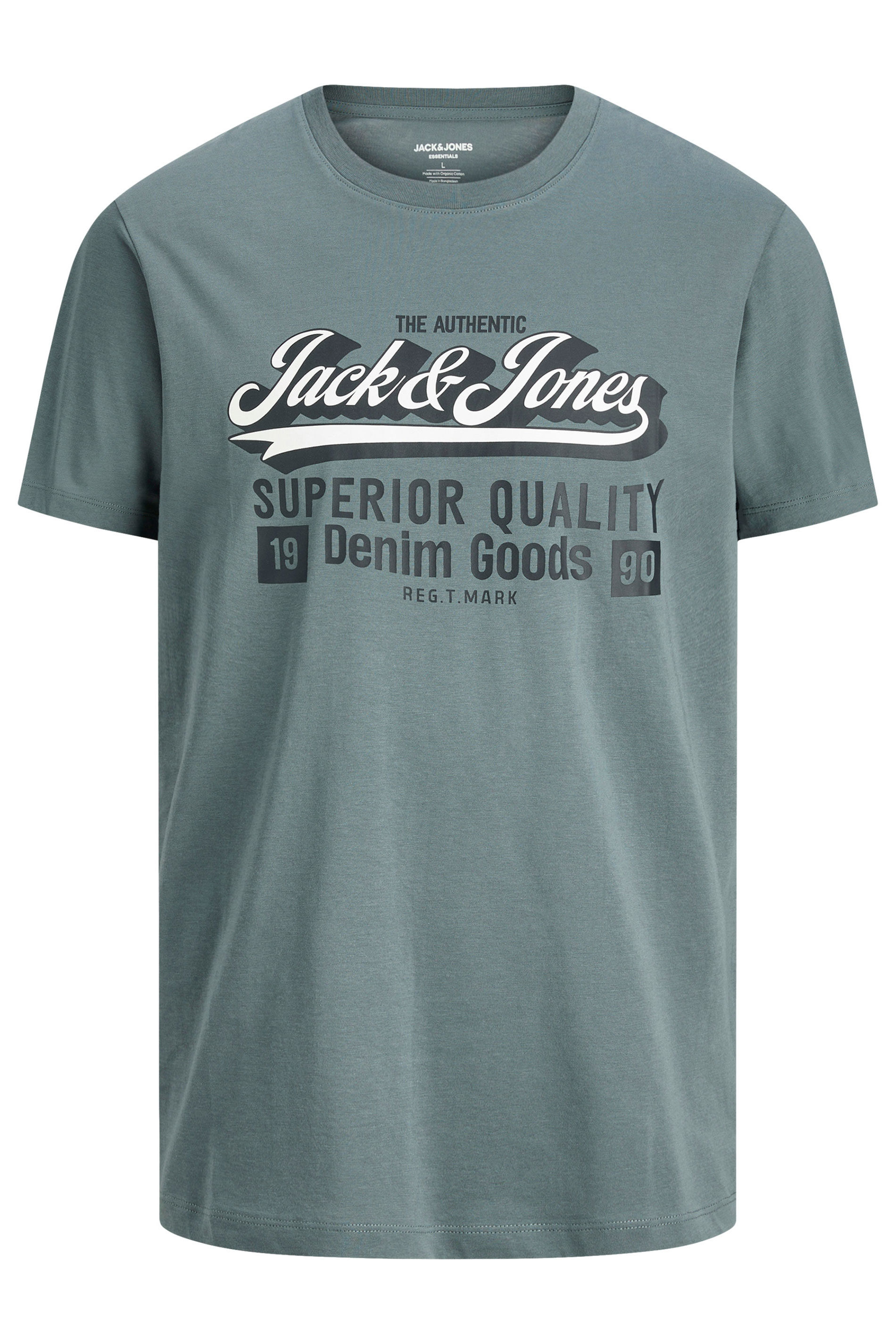 JACK & JONES Big & Tall Stormy Weather Blue Logo Chest Print T-Shirt | BadRhino 3