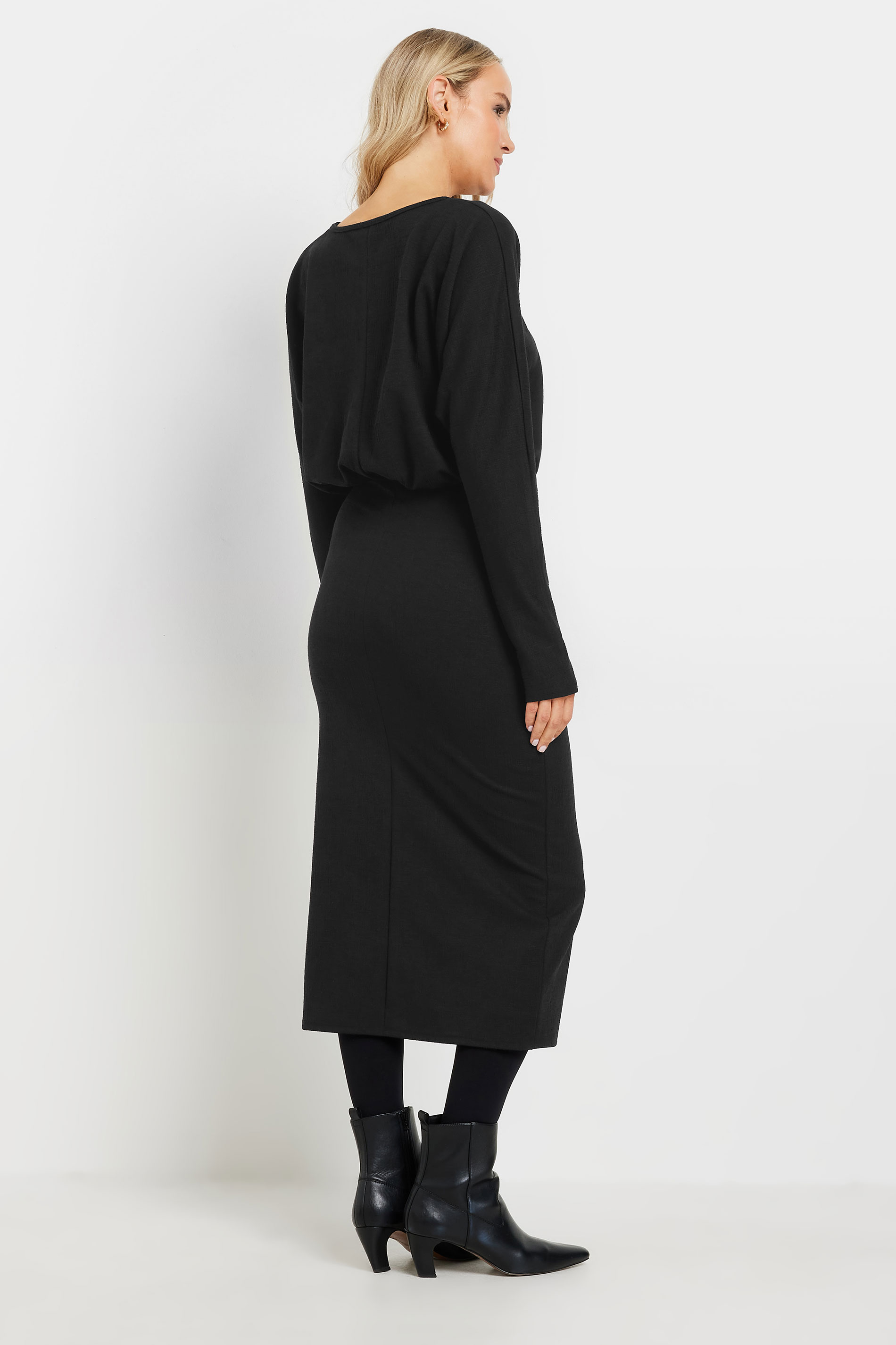 LTS Tall Black Textured Batwing Midi Dress | Long Tall Sally 3