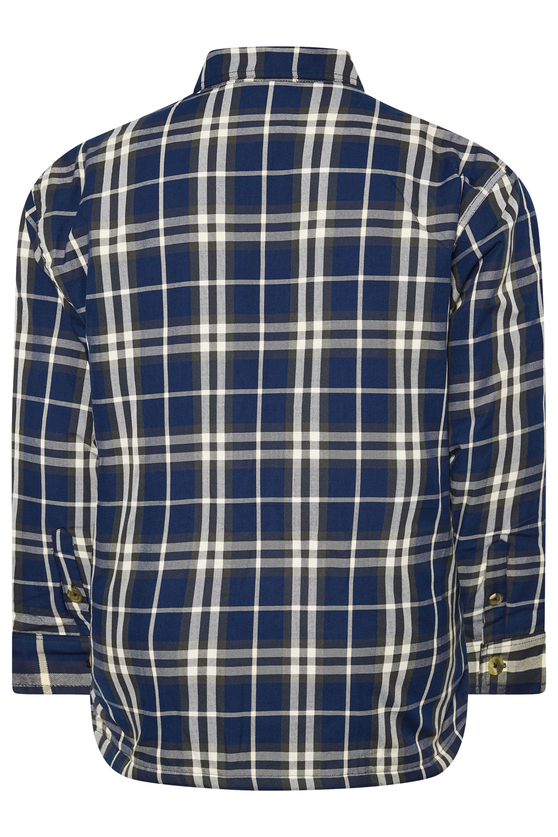 KAM Big & Tall Navy Blue Zip Through Quilted Check Overshirt | BadRhino 5