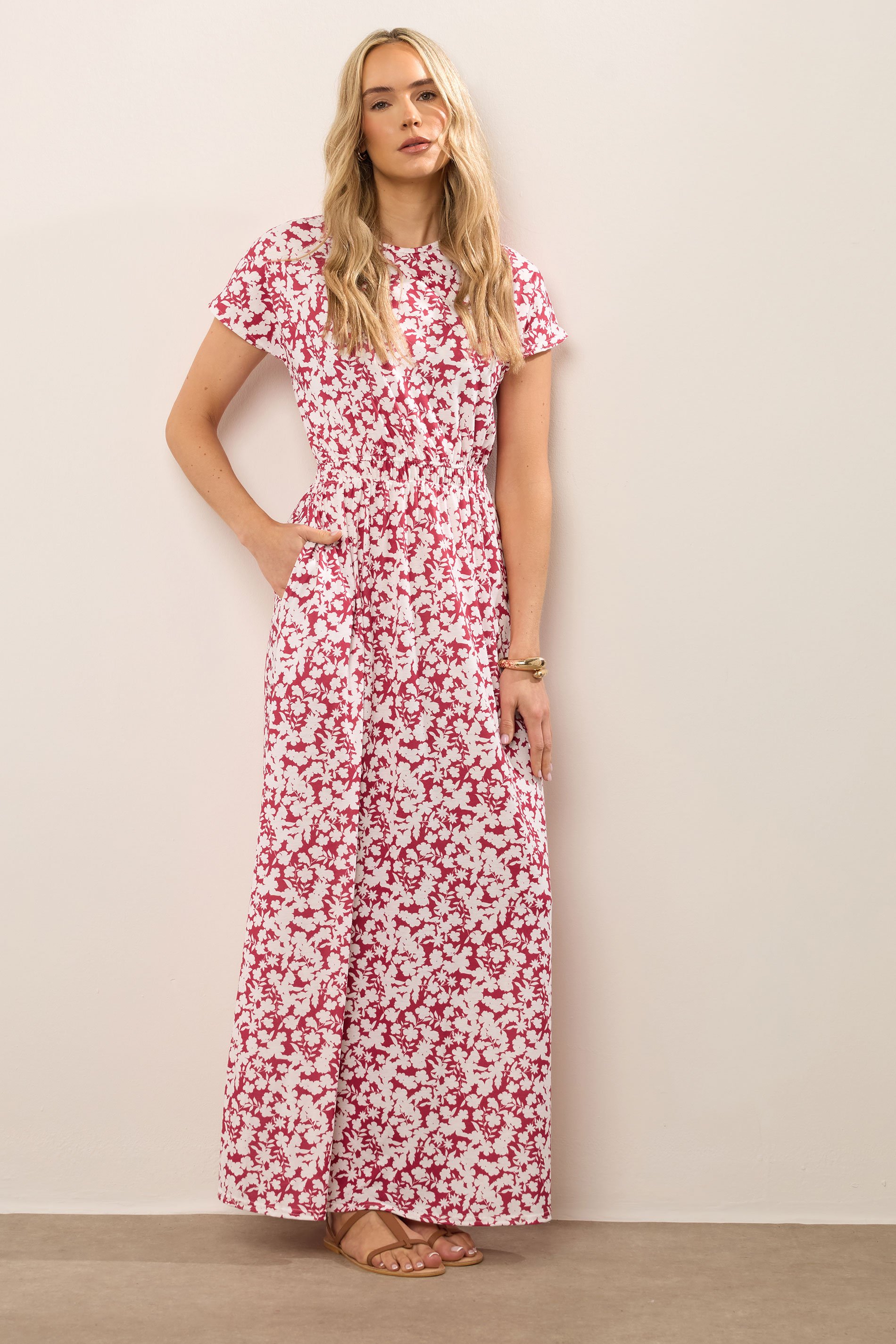 LTS Tall Red Ditsy Floral Shirred Waist Maxi Dress | Long Tall Sally 1